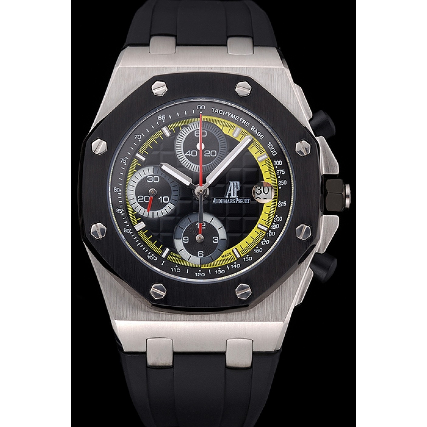 Swiss Audemars Piguet Royal Oak Offshore Black And Yellow Dial Stainless Steel Case Black Rubber Strap 622855