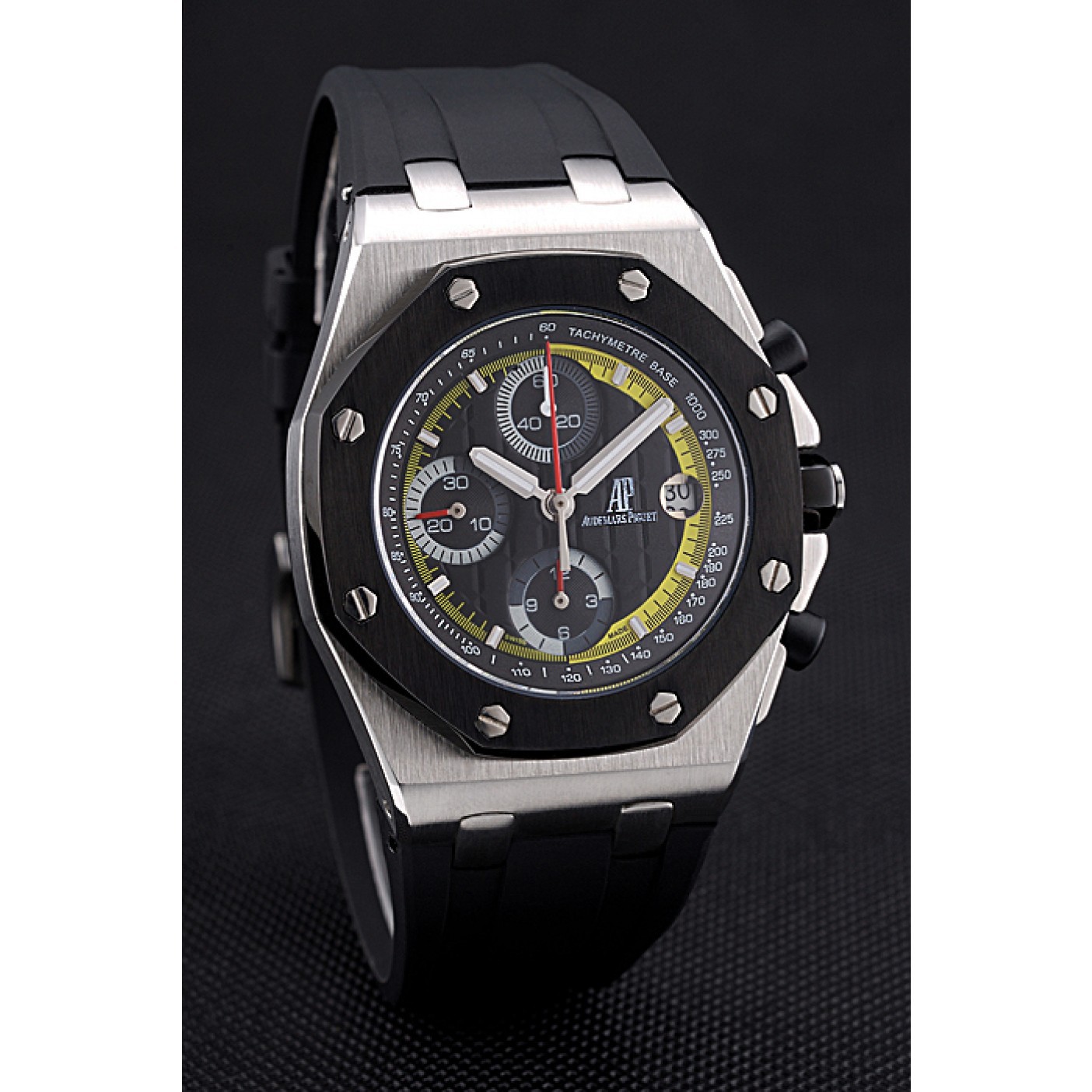 Swiss Audemars Piguet Royal Oak Offshore Black And Yellow Dial Stainless Steel Case Black Rubber Strap 622855