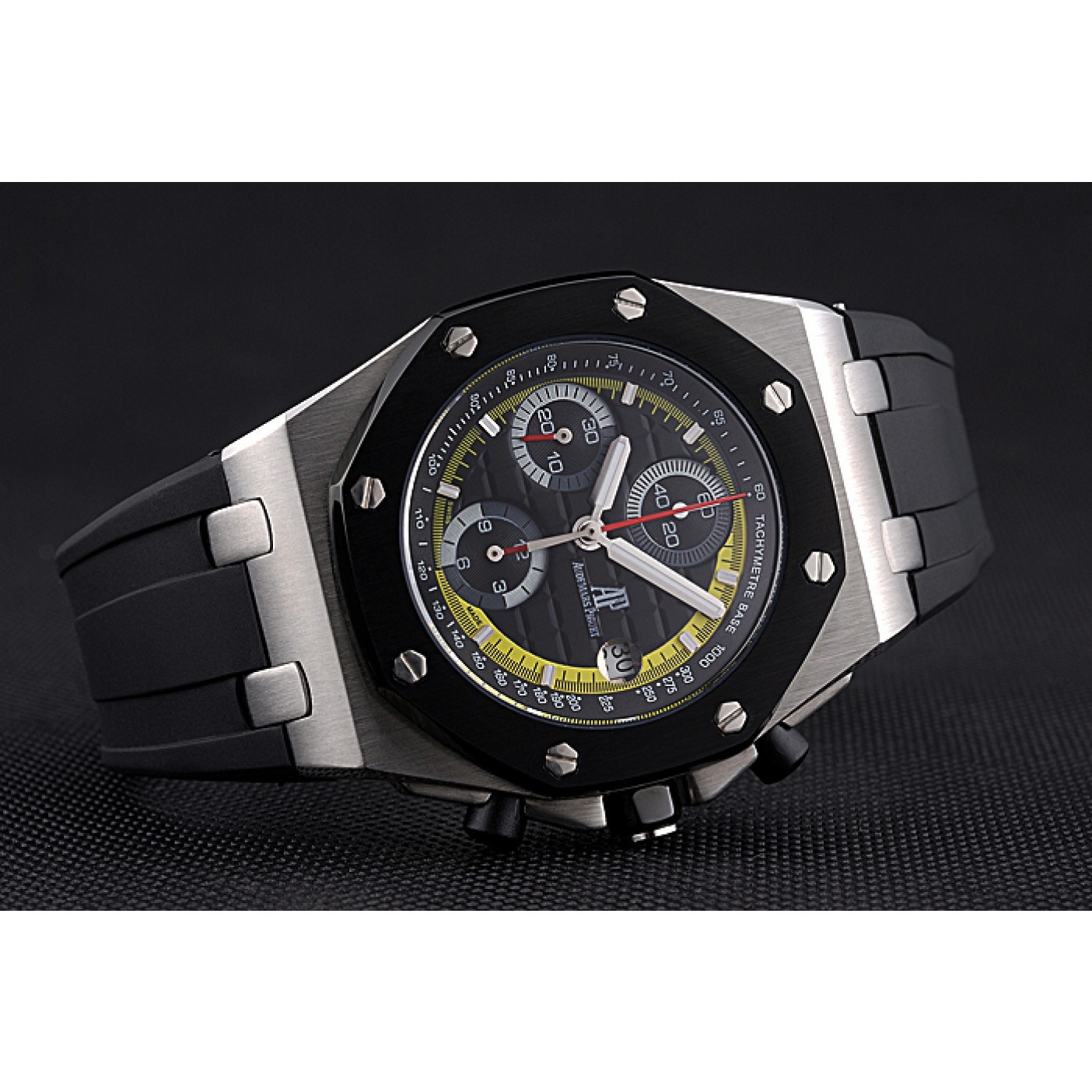 Swiss Audemars Piguet Royal Oak Offshore Black And Yellow Dial Stainless Steel Case Black Rubber Strap 622855