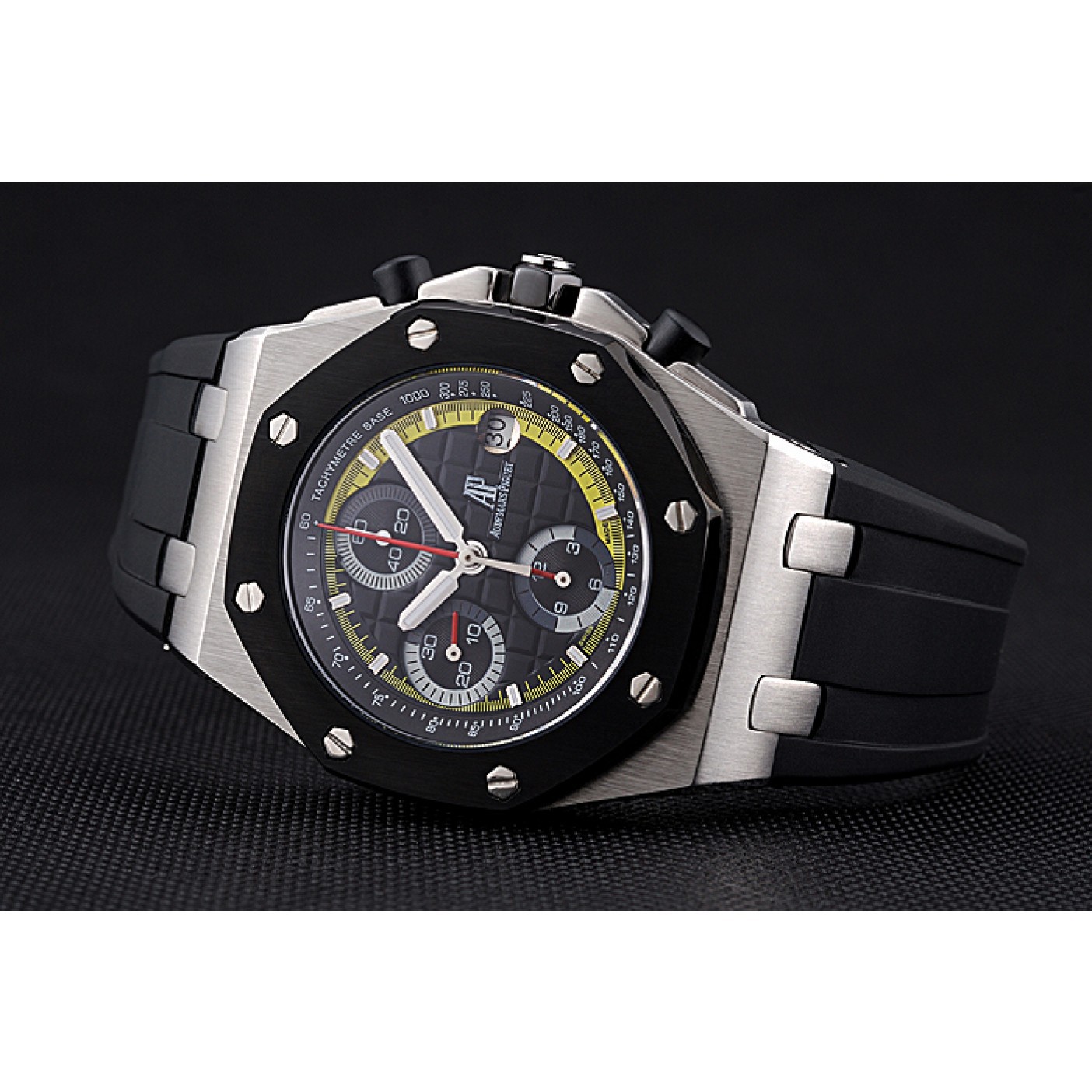 Swiss Audemars Piguet Royal Oak Offshore Black And Yellow Dial Stainless Steel Case Black Rubber Strap 622855