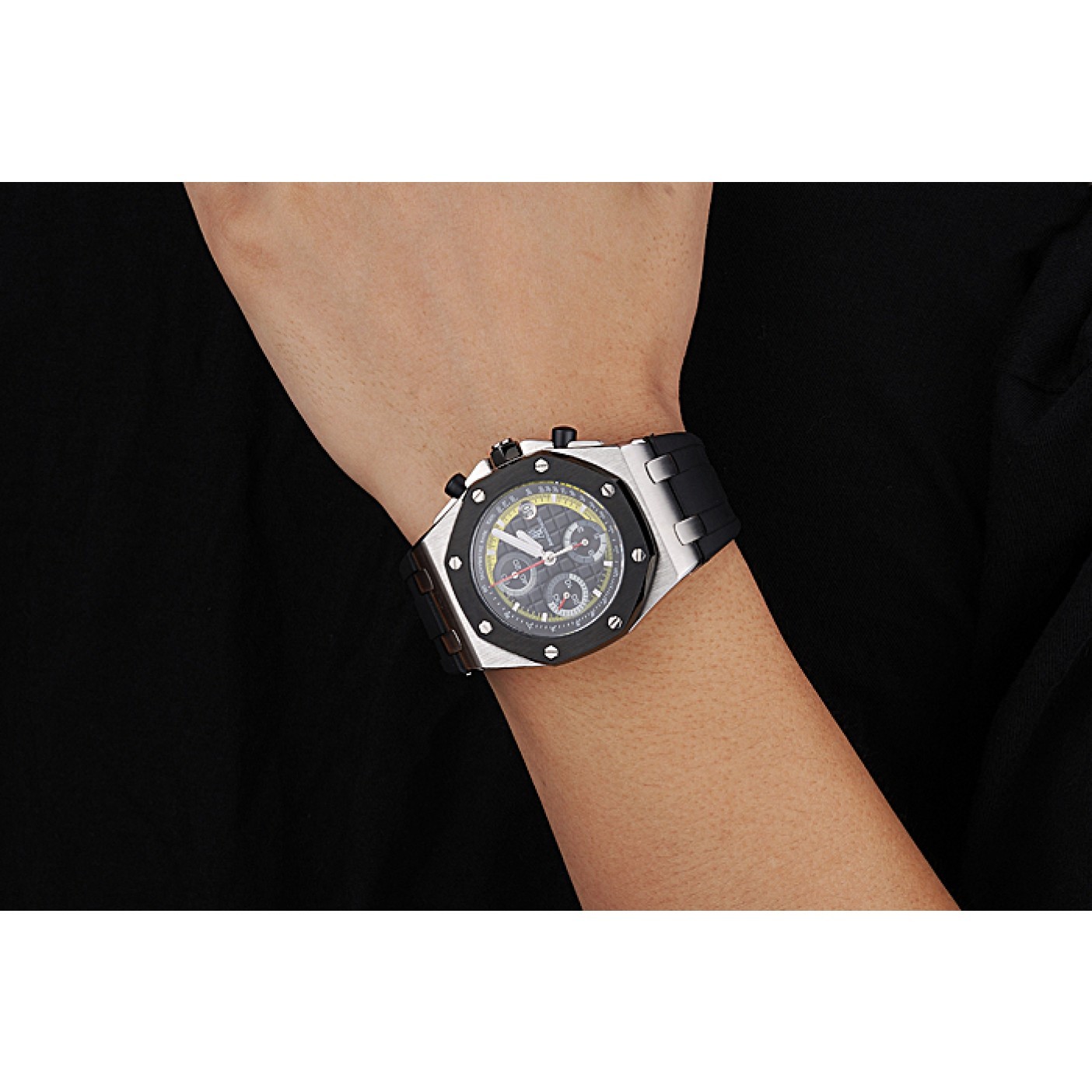 Swiss Audemars Piguet Royal Oak Offshore Black And Yellow Dial Stainless Steel Case Black Rubber Strap 622855