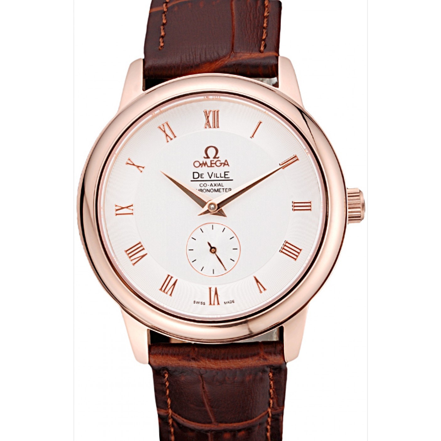 Omega DeVille Prestige Small Seconds White Dial Gold Case Brown Leather Bracelet 622603