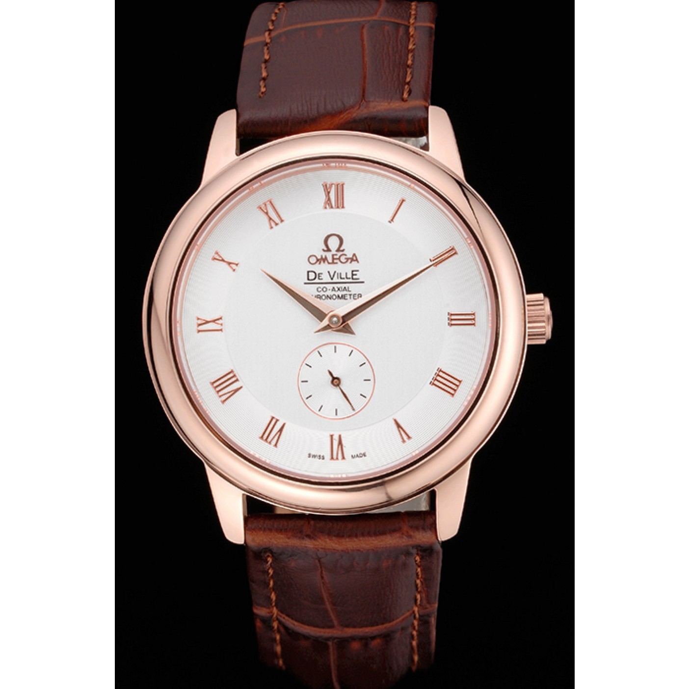 Omega DeVille Prestige Small Seconds White Dial Gold Case Brown Leather Bracelet 622603