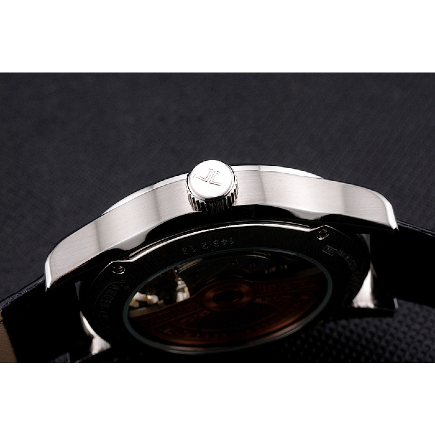 Jaeger LeCoultre Master Moonphase Tourbillon Black Dial Stainless Steel Case Black Leather Strap