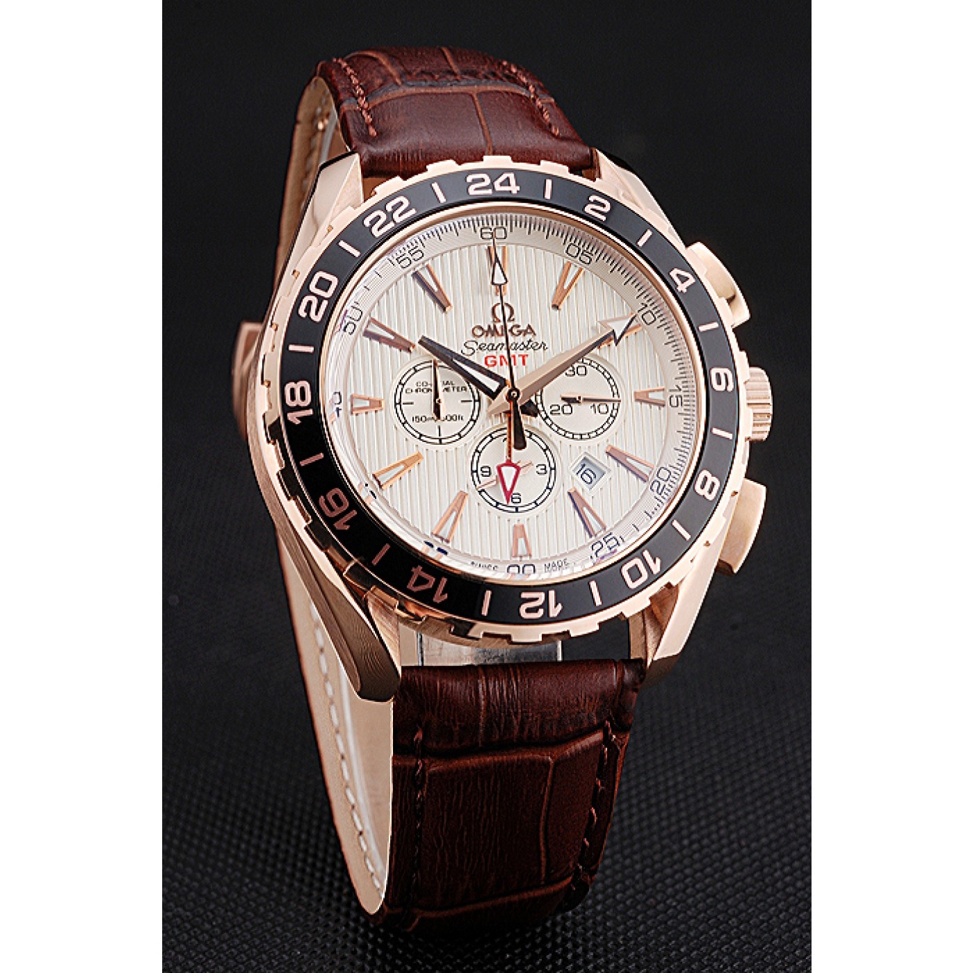 Omega Seamaster Aqua Terra Chrono GMT Ivory Dial Brown Leather Bracelet 622534