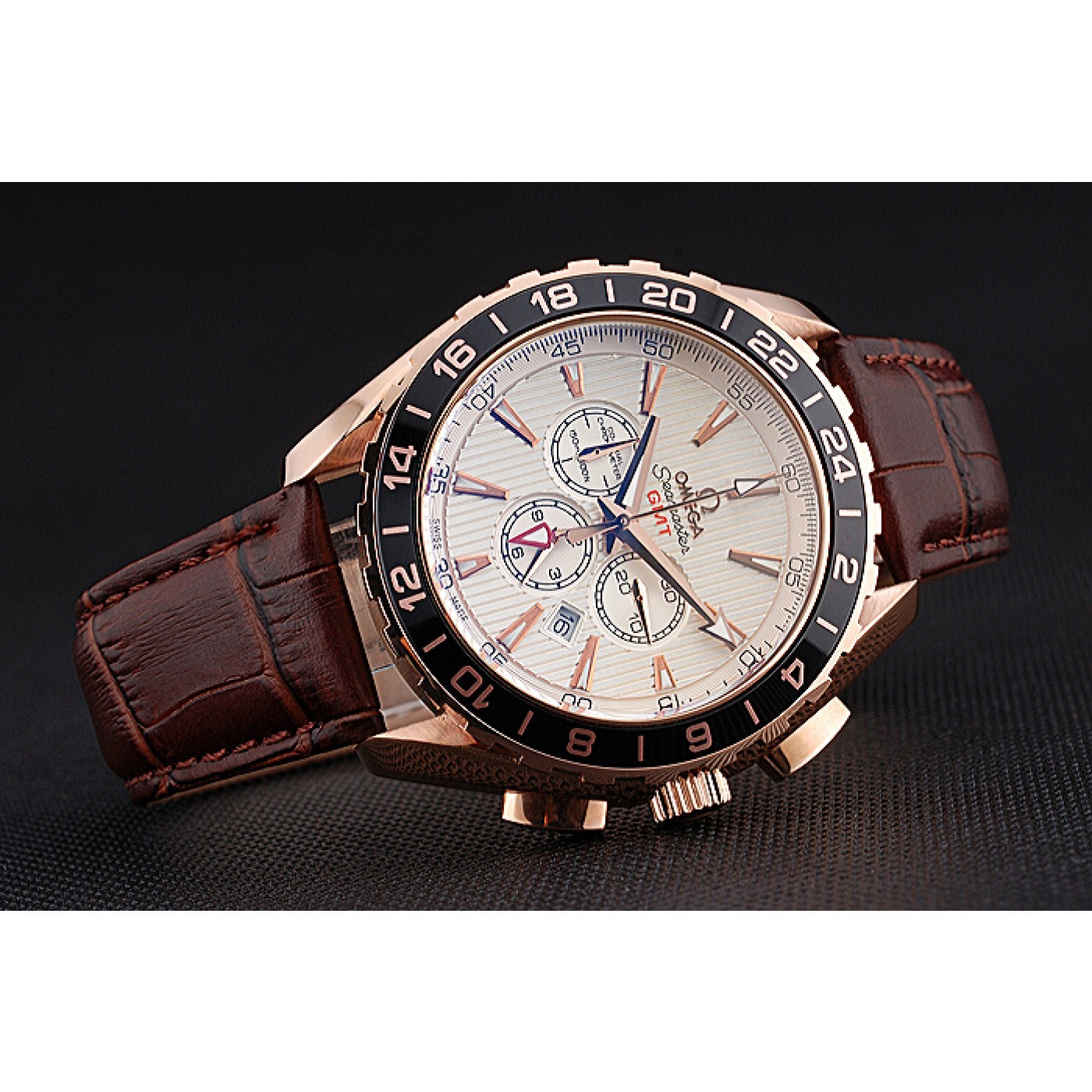 Omega Seamaster Aqua Terra Chrono GMT Ivory Dial Brown Leather Bracelet 622534