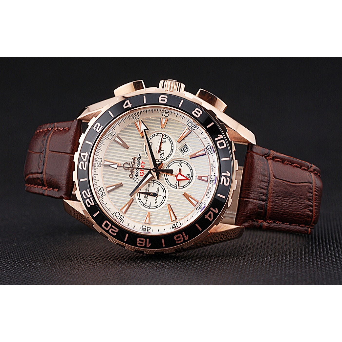 Omega Seamaster Aqua Terra Chrono GMT Ivory Dial Brown Leather Bracelet 622534