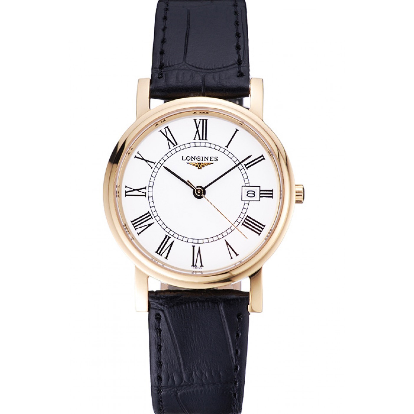 Longines La Grande Classique Round White Dial Gold Case Black Leather Band 622382