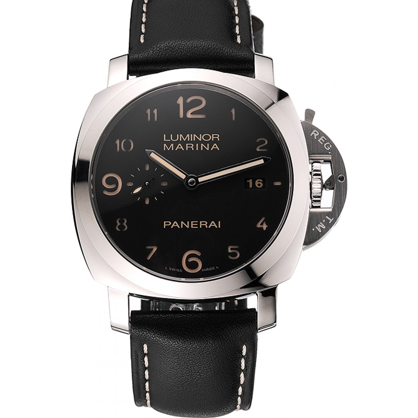 Swiss Panerai Luminor Marina 1950 3 Days Brown Dial Stainless Steel Case Black Leather Strap