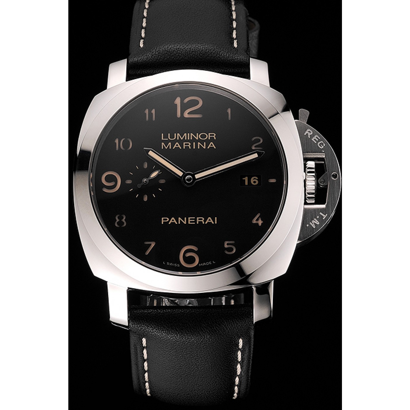 Swiss Panerai Luminor Marina 1950 3 Days Brown Dial Stainless Steel Case Black Leather Strap