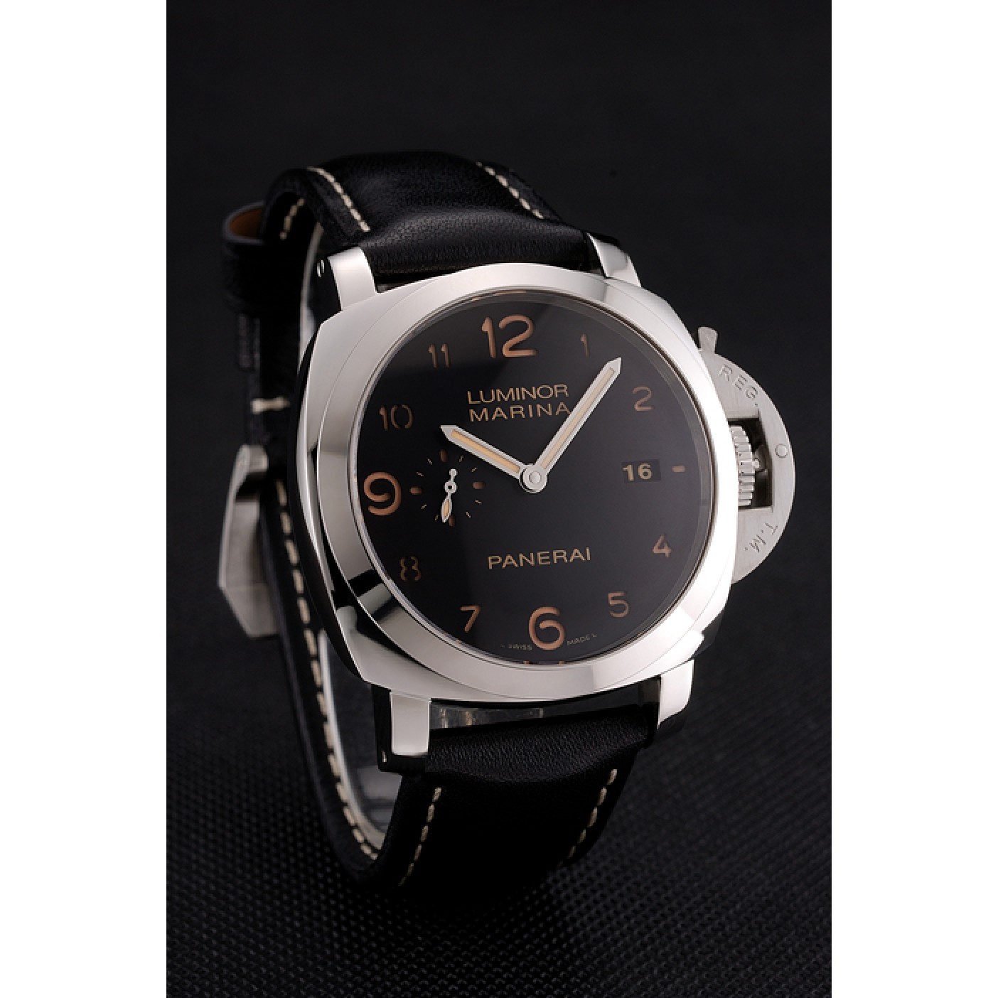 Swiss Panerai Luminor Marina 1950 3 Days Brown Dial Stainless Steel Case Black Leather Strap