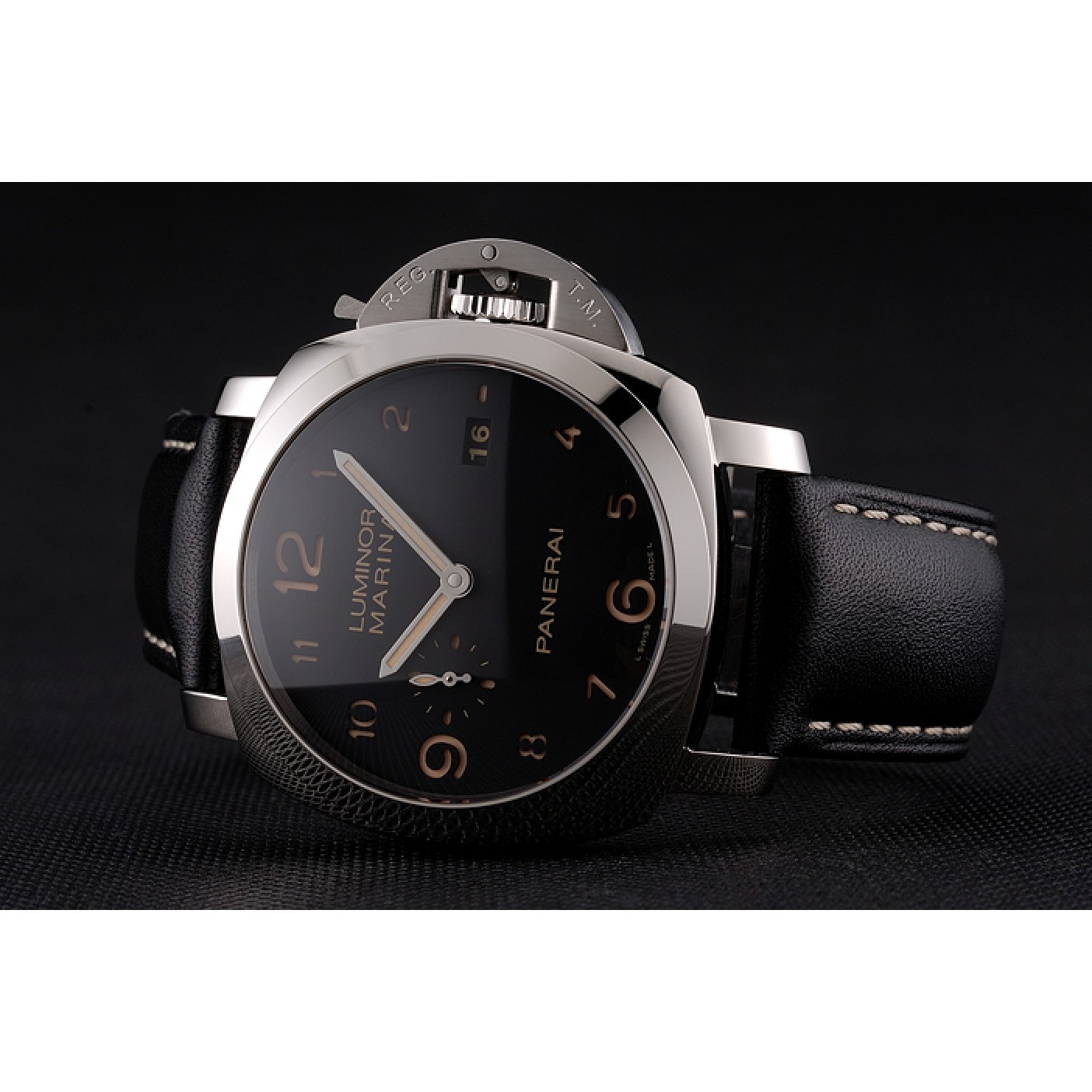 Swiss Panerai Luminor Marina 1950 3 Days Brown Dial Stainless Steel Case Black Leather Strap