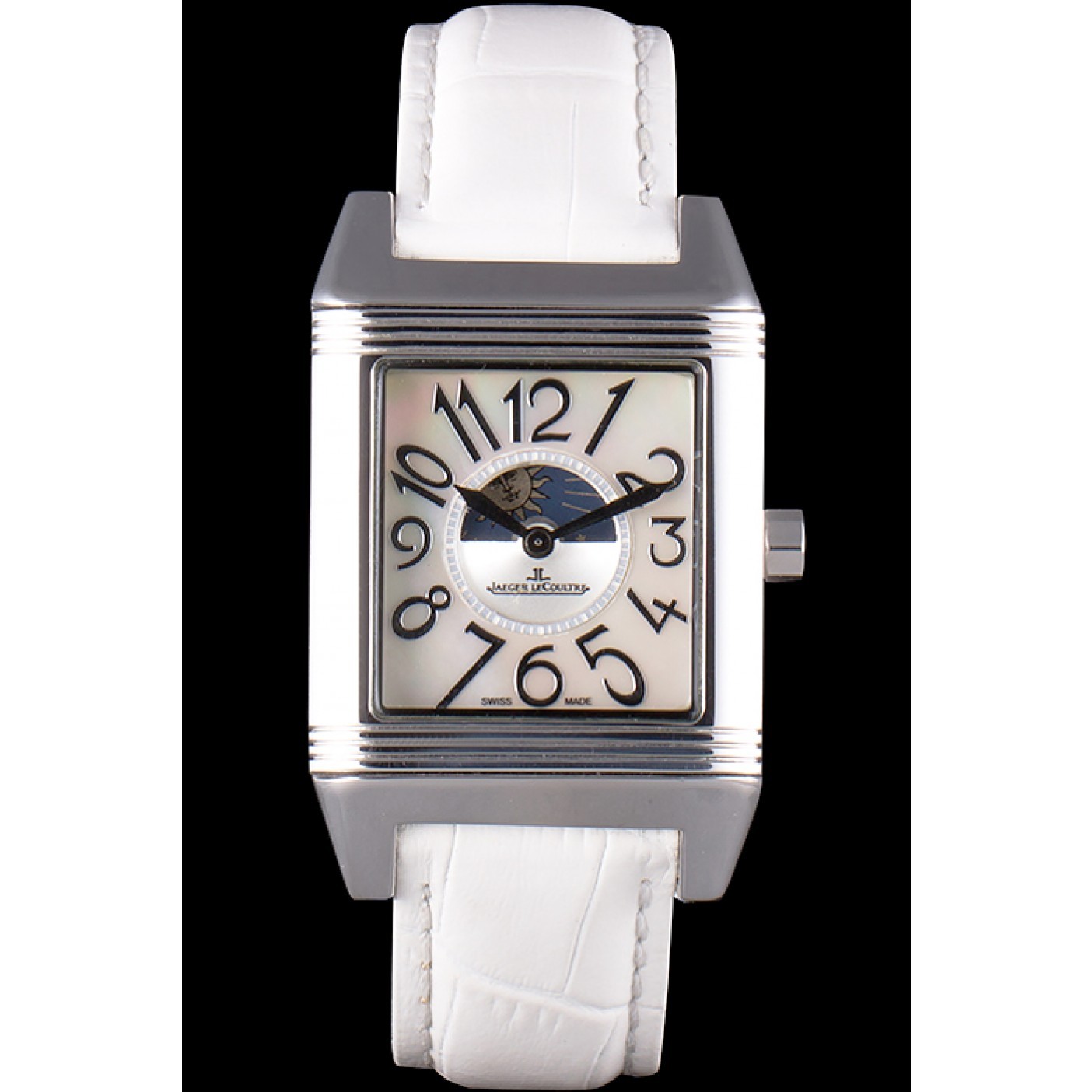 Jaeger le Coultre Reverso Squadro Lady White Leather Strap Pearl Dial 41970