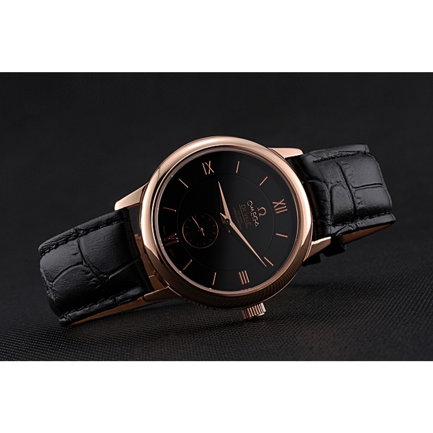 Omega DeVille Prestige Small Seconds Black Dial Gold Case Black Leather Bracelet 622602