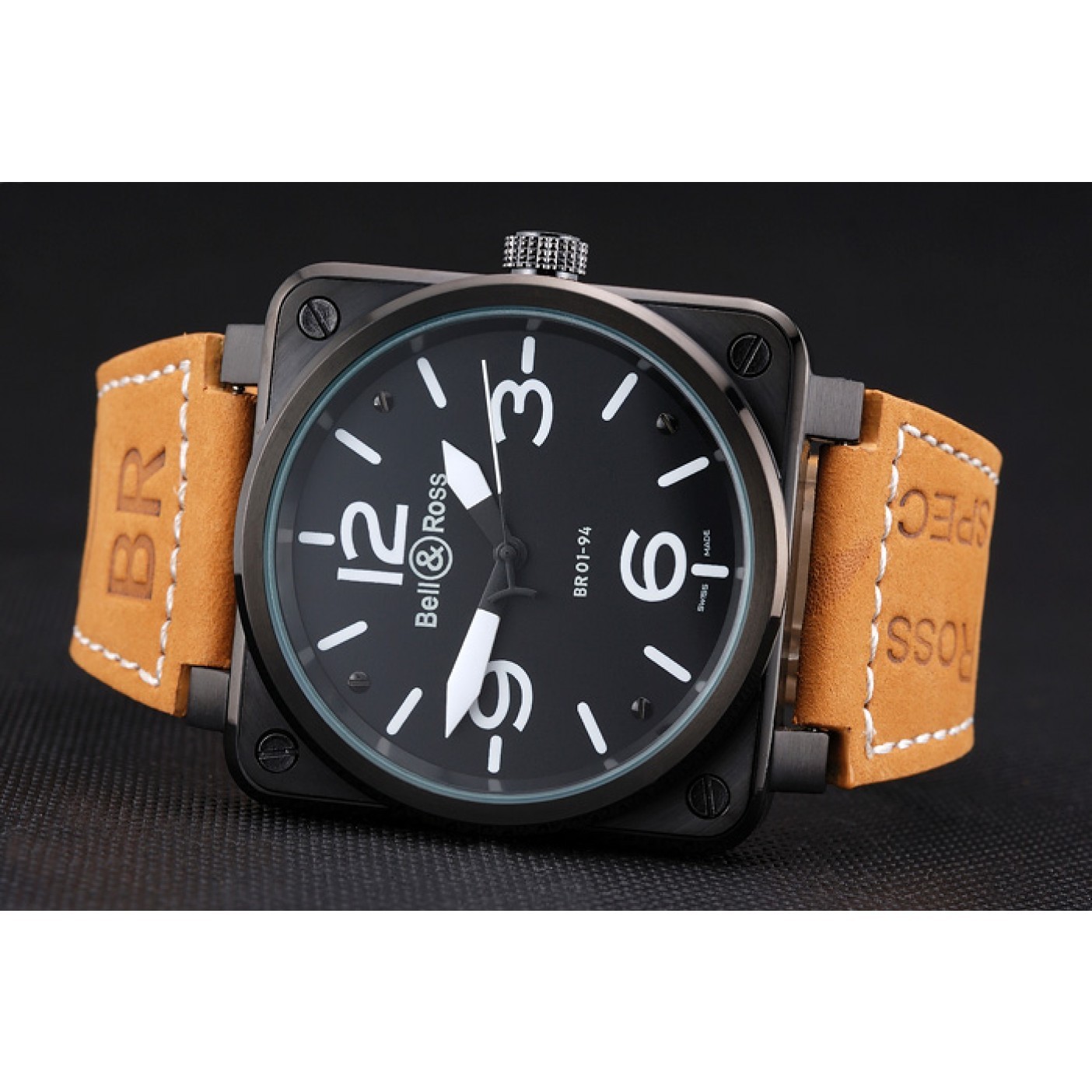 Bell and Ross BR 01-94 Black Dial Black Case Brown Leather Strap