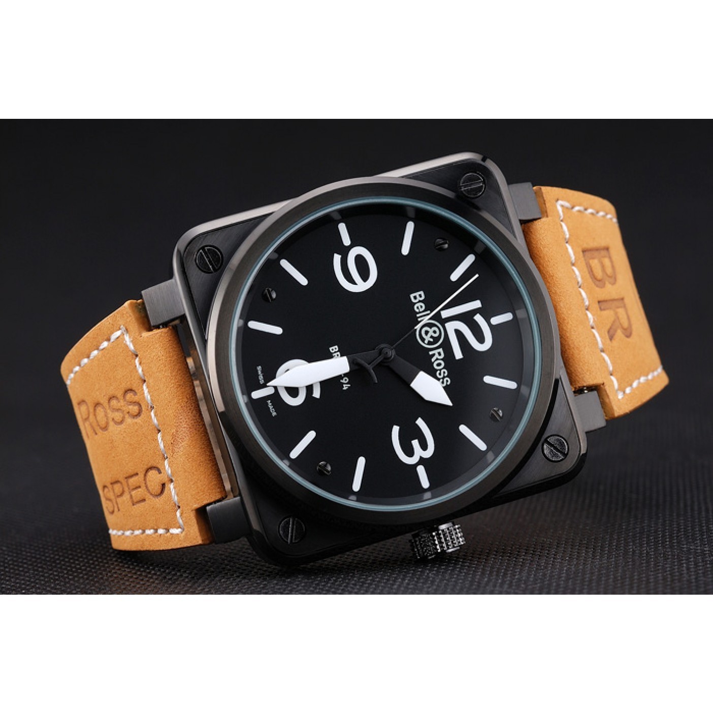 Bell and Ross BR 01-94 Black Dial Black Case Brown Leather Strap