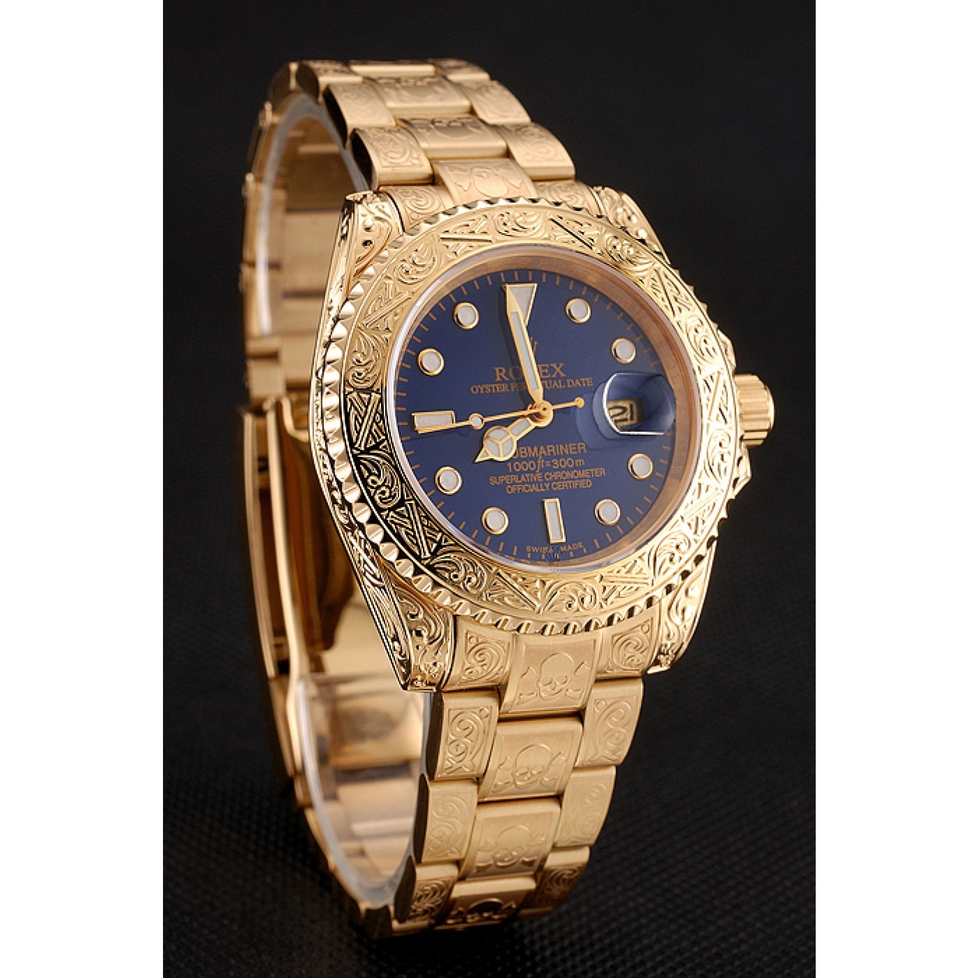 Swiss Rolex Submariner Skull Limited Edition Blue Dial Gold Case And Bracelet 1454089