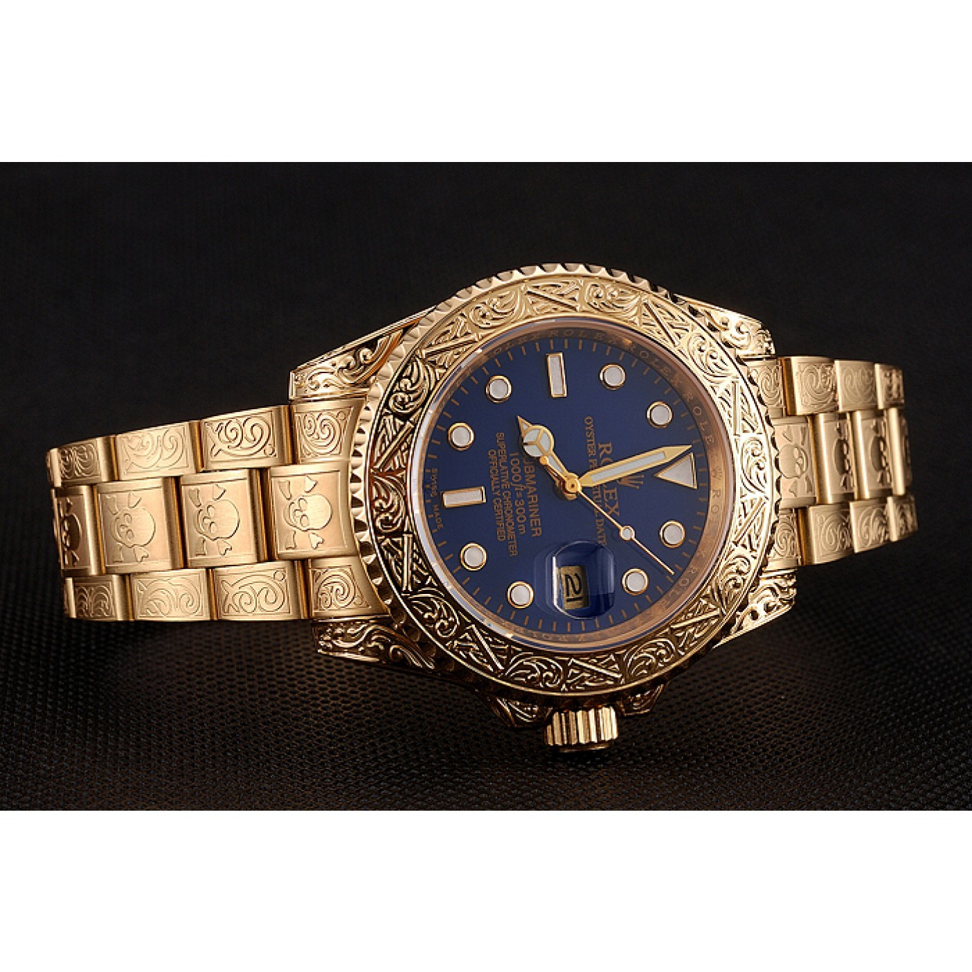 Swiss Rolex Submariner Skull Limited Edition Blue Dial Gold Case And Bracelet 1454089