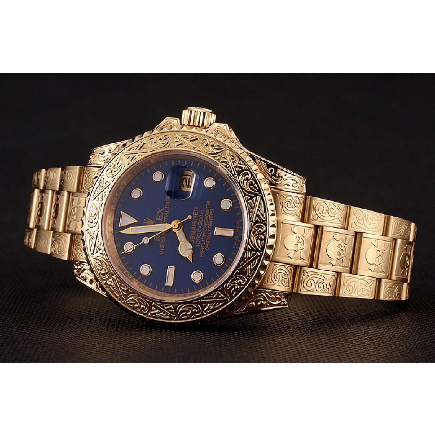 Swiss Rolex Submariner Skull Limited Edition Blue Dial Gold Case And Bracelet 1454089