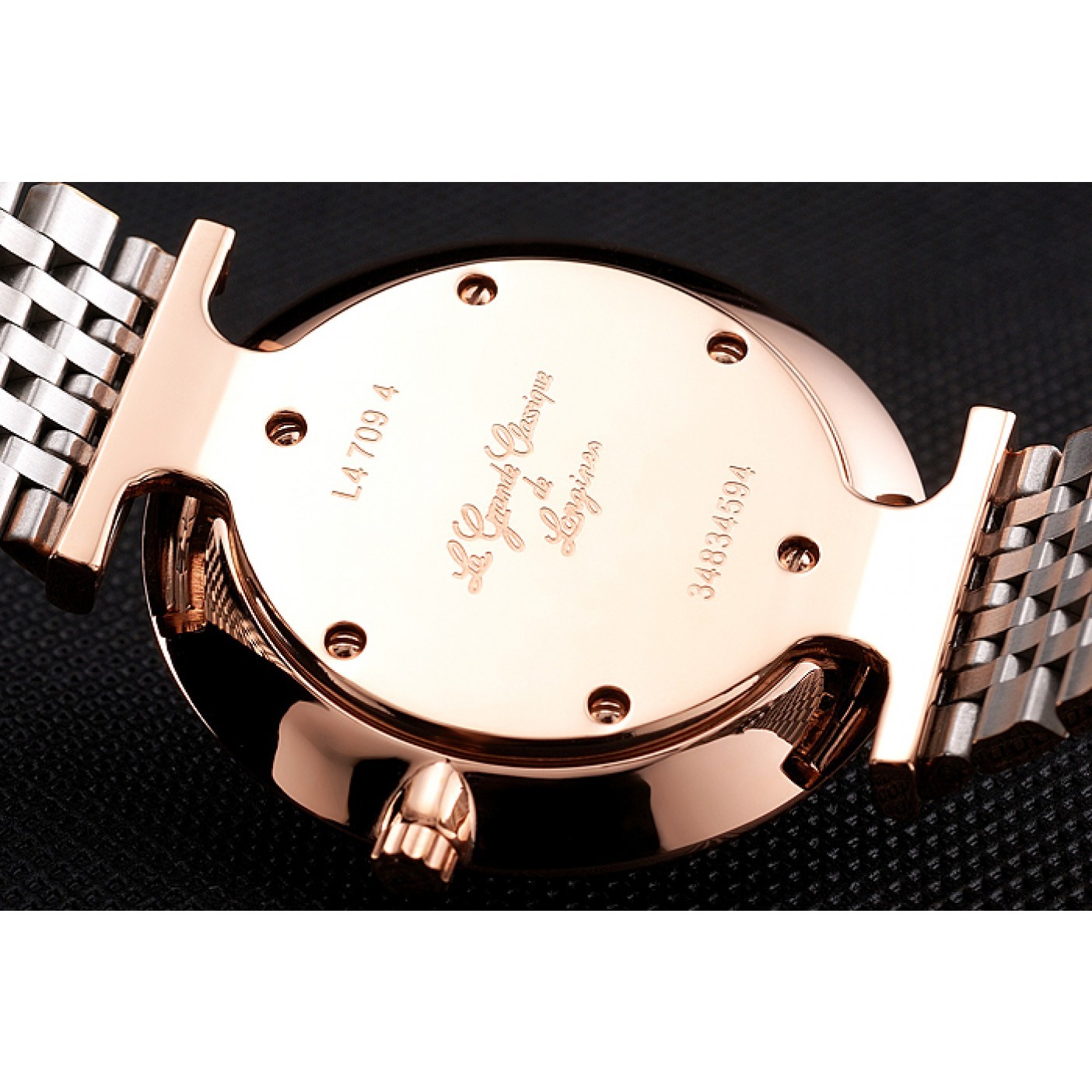 Swiss Longines Grande Classique White Dial Roman Numerals Rose Gold Case Two Tone Bracelet