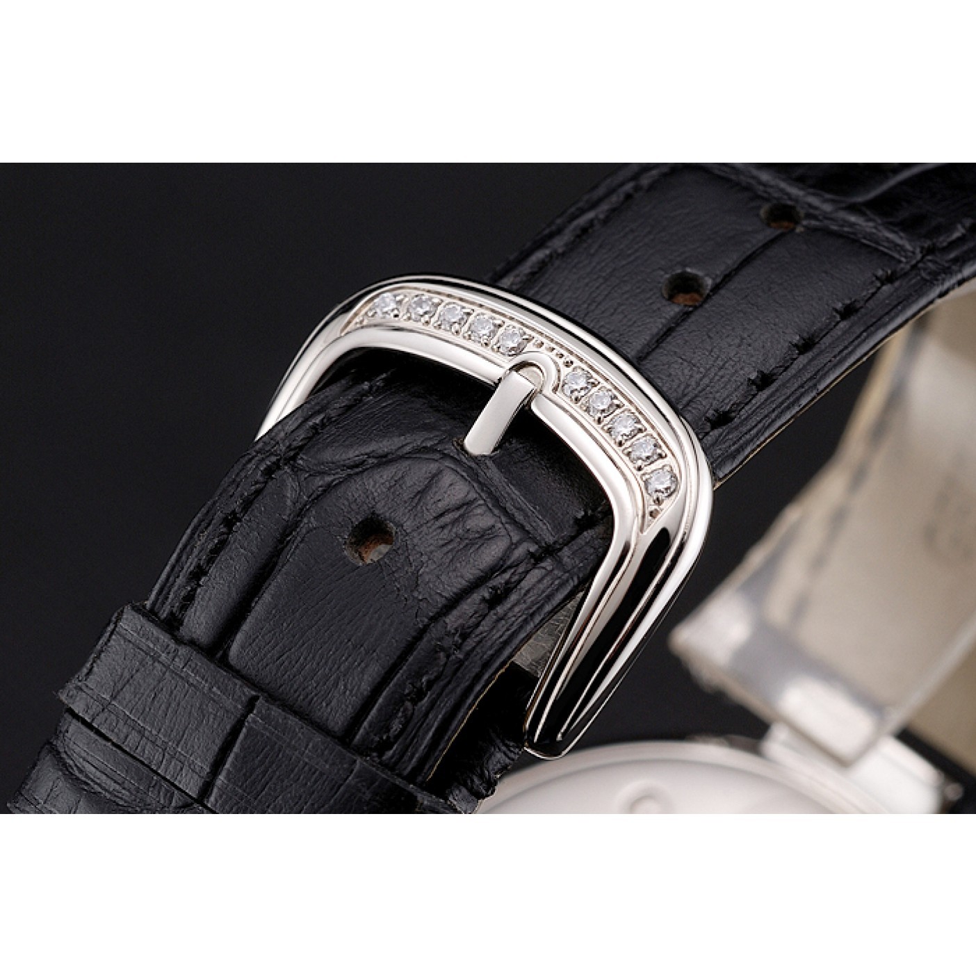 Franck Muller Double Mistery Ronde Black Dial Stainless Steel Case Black Leather Strap