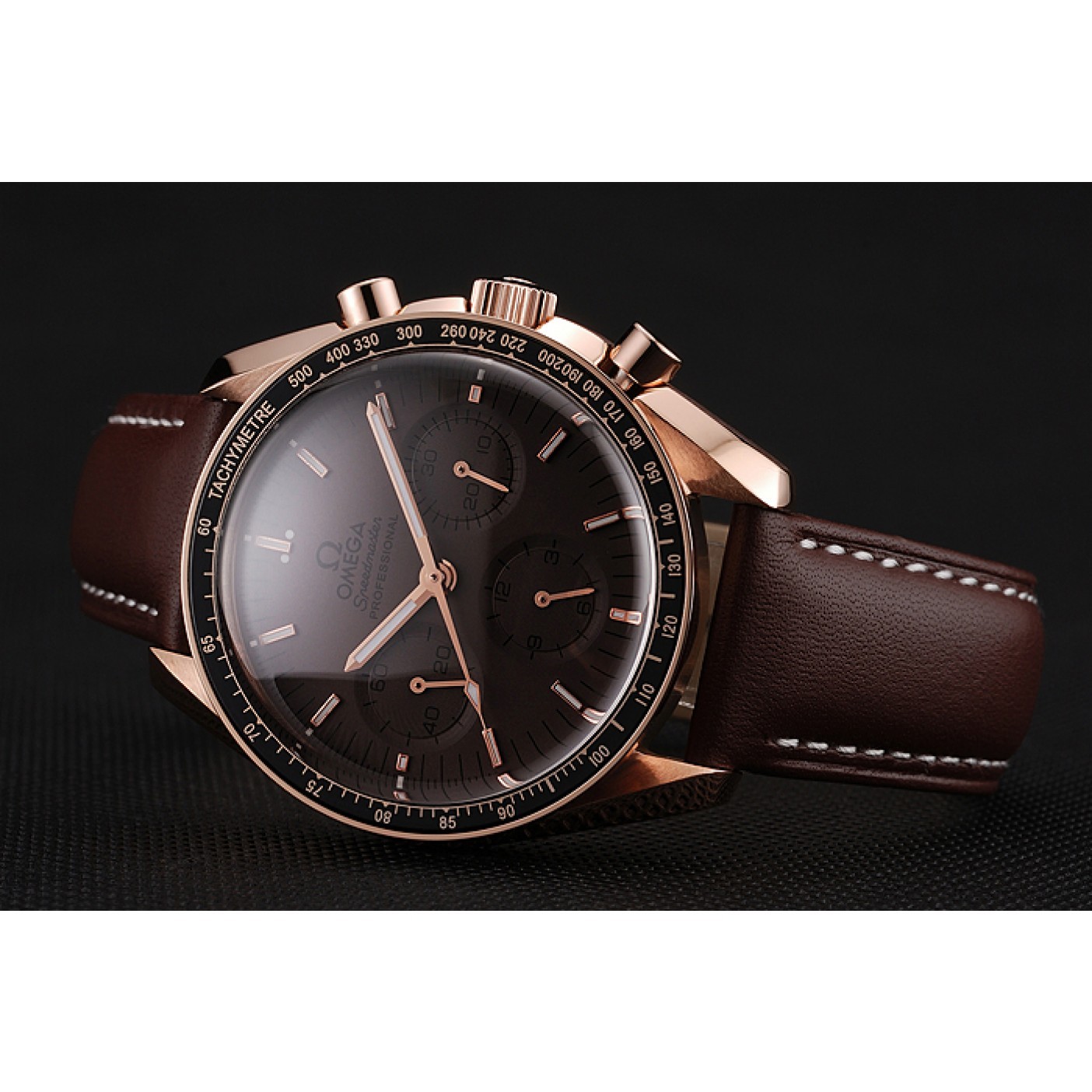 Swiss Omega Speedmaster Professional Brown Dial Gold Case Brown Leather Bracelet 1453939