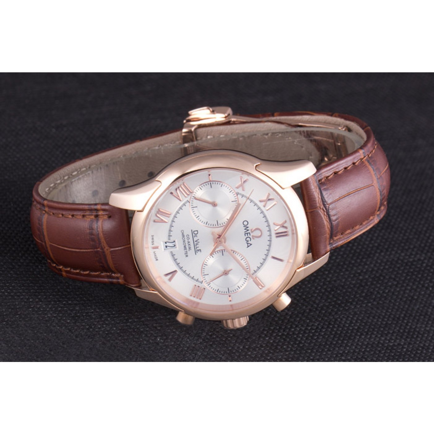 Omega DeVille Rose Gold Bezel with White Dial and Brown Leather Strap 621570