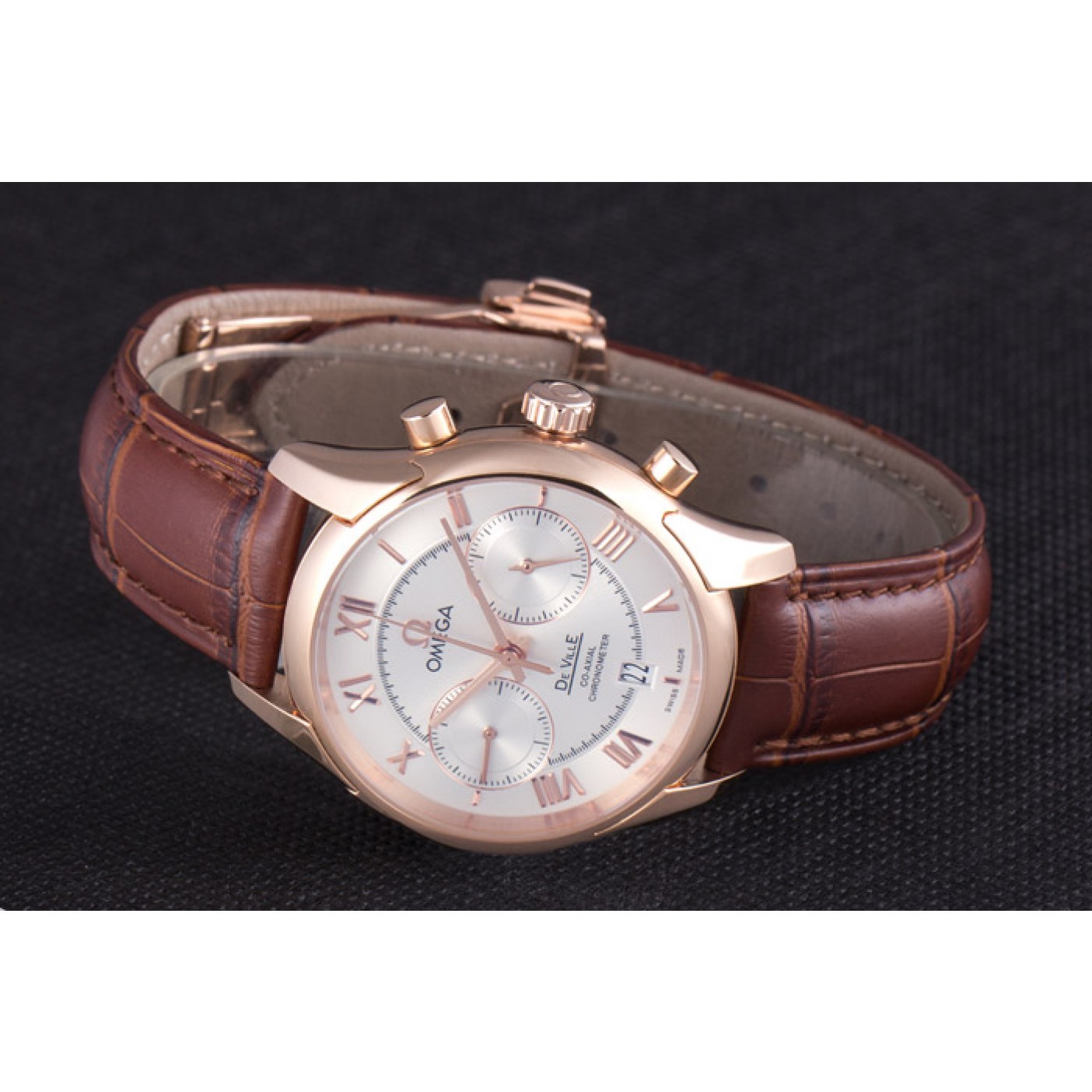 Omega DeVille Rose Gold Bezel with White Dial and Brown Leather Strap 621570