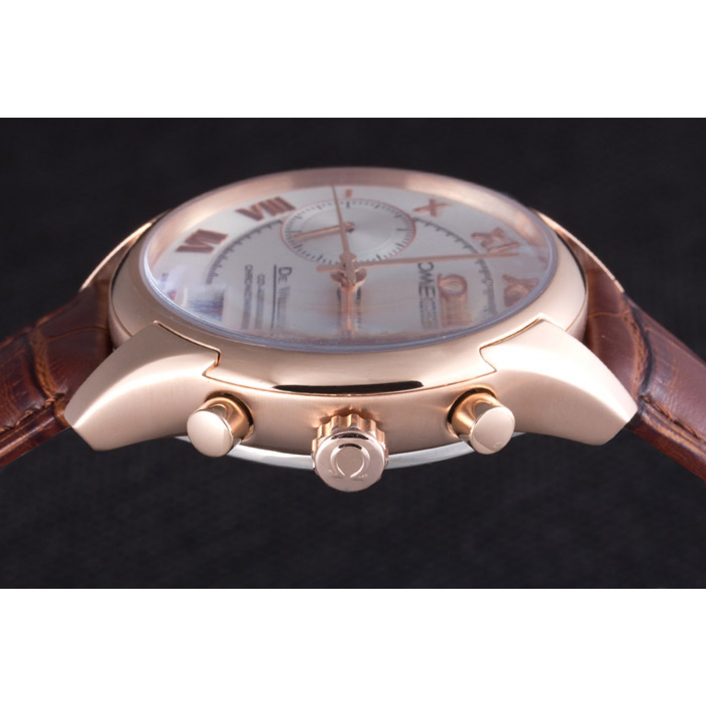 Omega DeVille Rose Gold Bezel with White Dial and Brown Leather Strap 621570