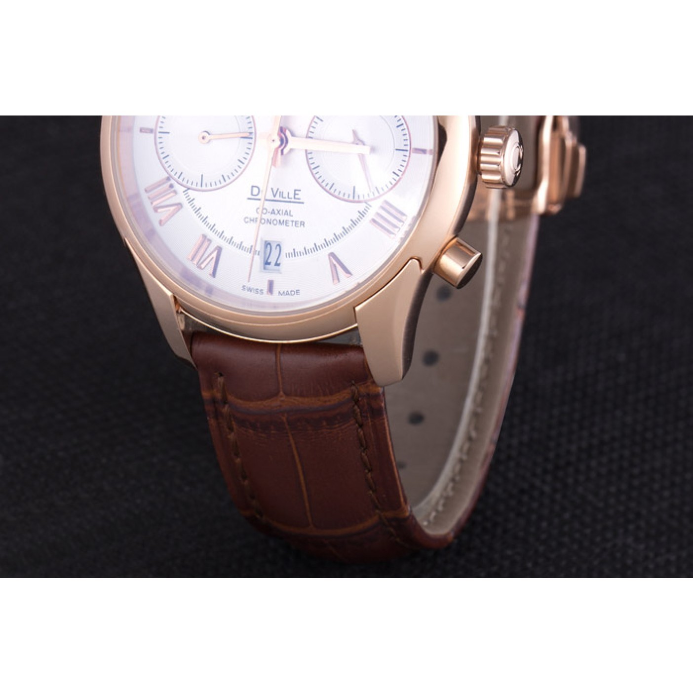 Omega DeVille Rose Gold Bezel with White Dial and Brown Leather Strap 621570