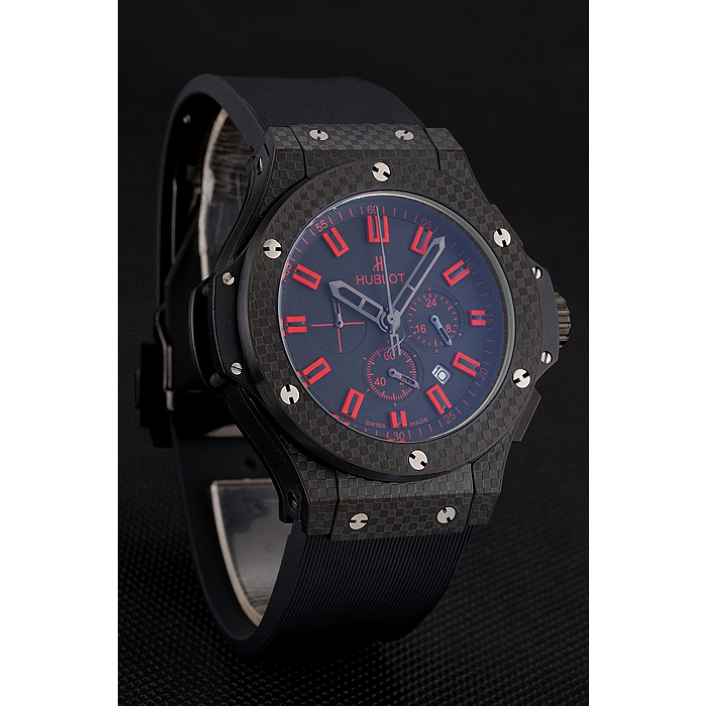 Hublot Big Bang Carbon Dial With Red Markings Carbon Case And Bezel Black Rubber Strap 622775