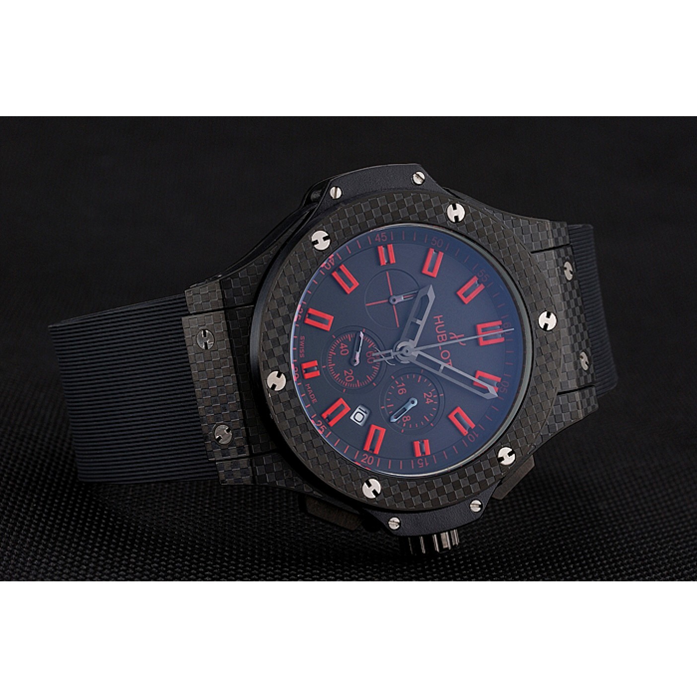 Hublot Big Bang Carbon Dial With Red Markings Carbon Case And Bezel Black Rubber Strap 622775