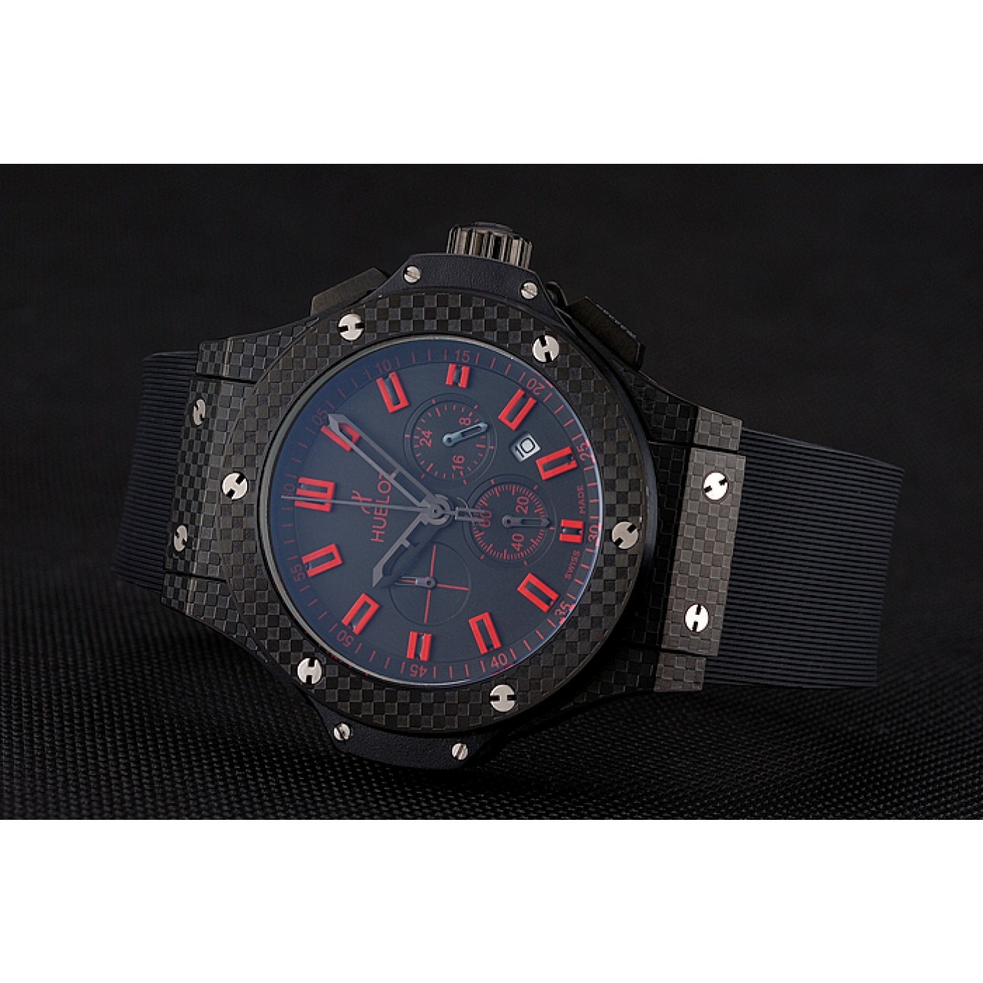 Hublot Big Bang Carbon Dial With Red Markings Carbon Case And Bezel Black Rubber Strap 622775