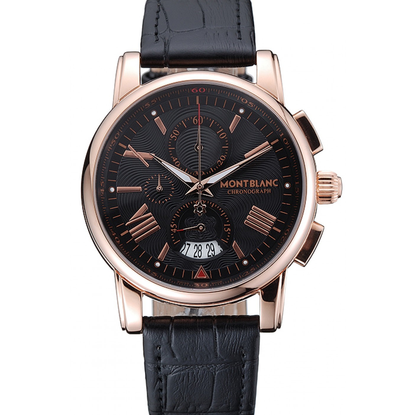 Montblanc Chronograph Black Dial Black Leather Bracelet Rose-Gold Case 1454110