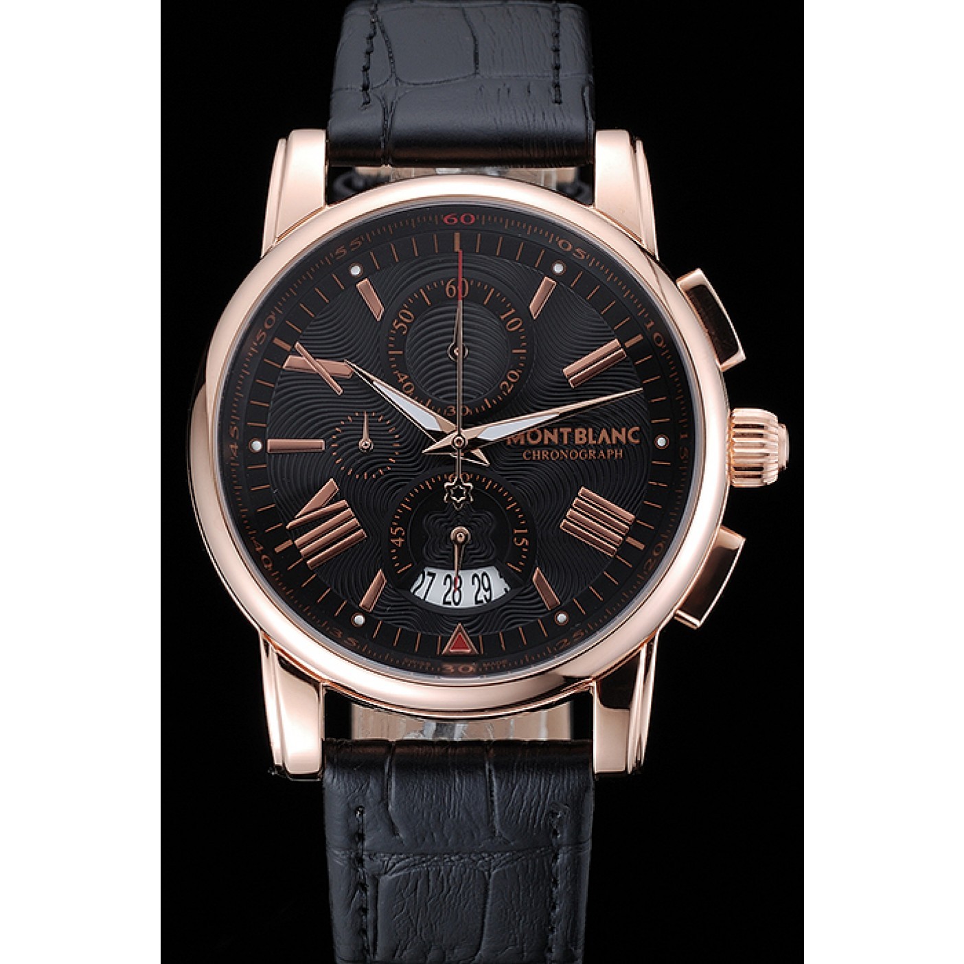 Montblanc Chronograph Black Dial Black Leather Bracelet Rose-Gold Case 1454110