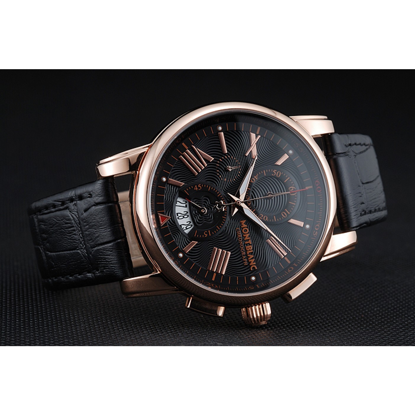 Montblanc Chronograph Black Dial Black Leather Bracelet Rose-Gold Case 1454110