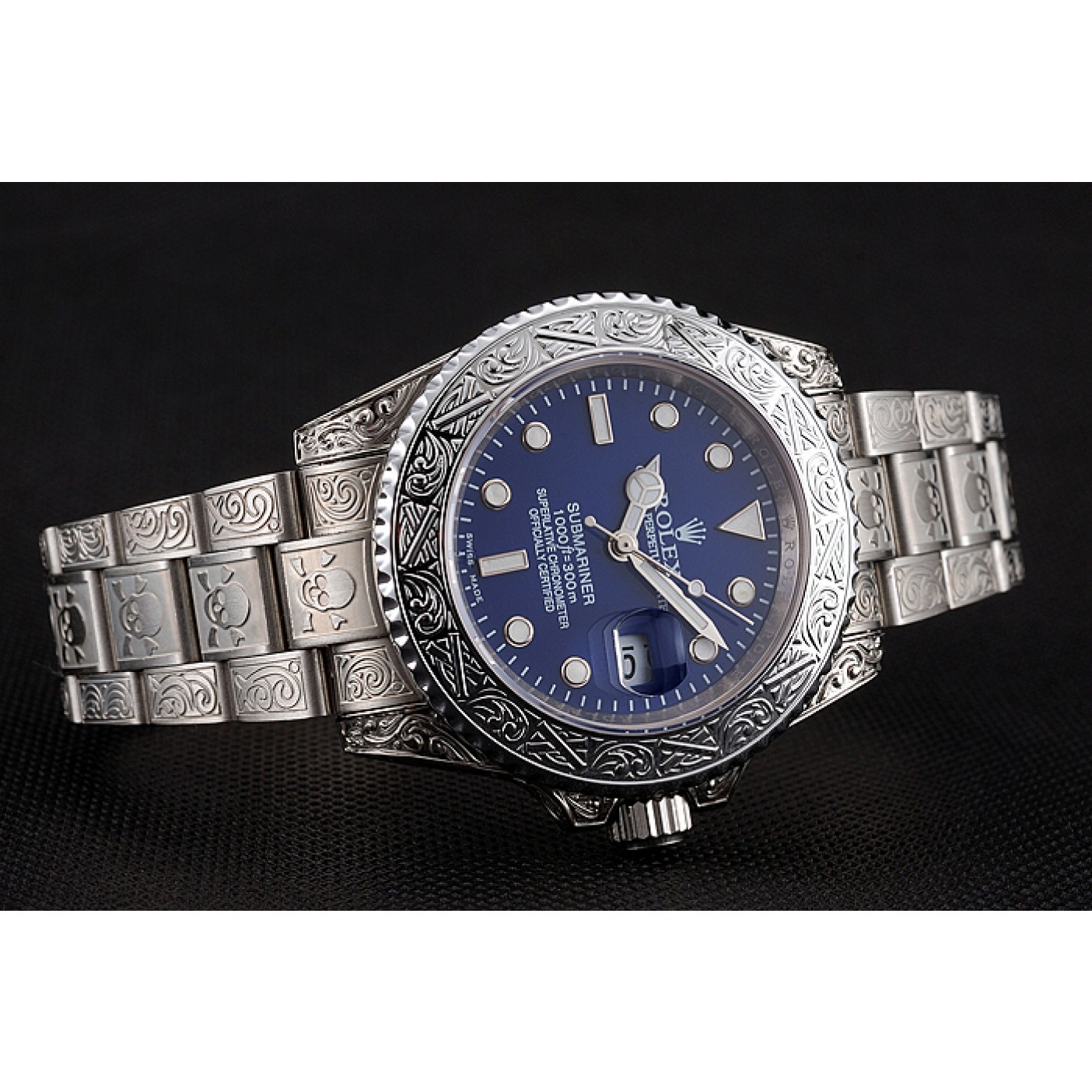 Swiss Rolex Submariner Skull Limited Edition Blue Dial White Case And Bracelet 1454094