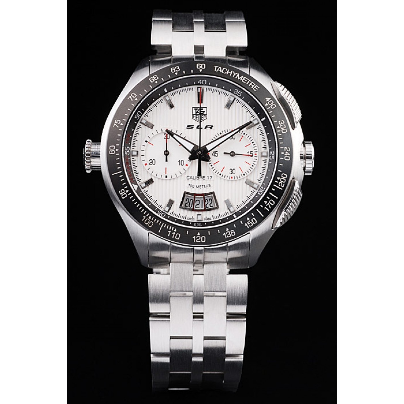 Tag Heuer Swiss SLR Tachymeter Bezel Stainless Steel White Dial