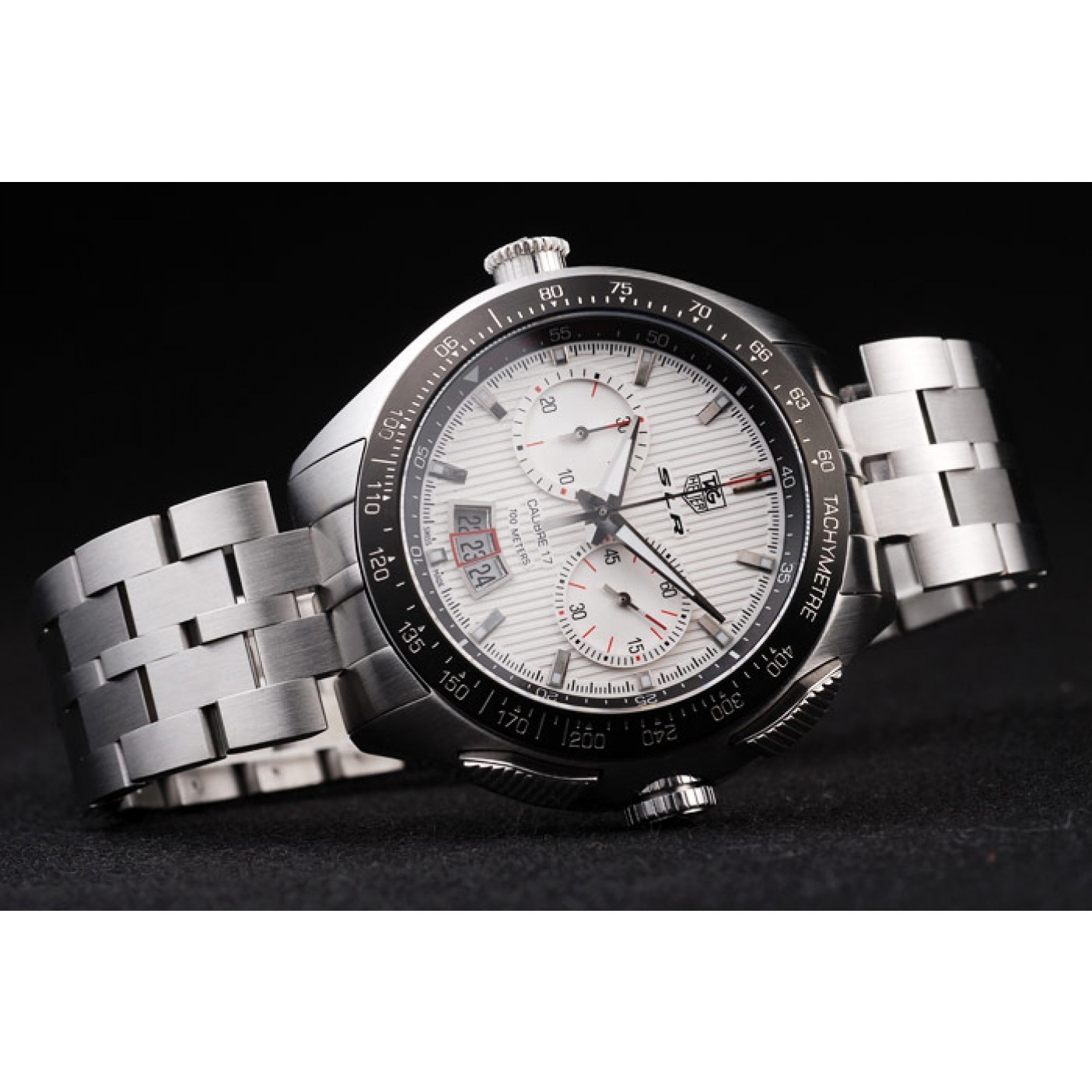 Tag Heuer Swiss SLR Tachymeter Bezel Stainless Steel White Dial