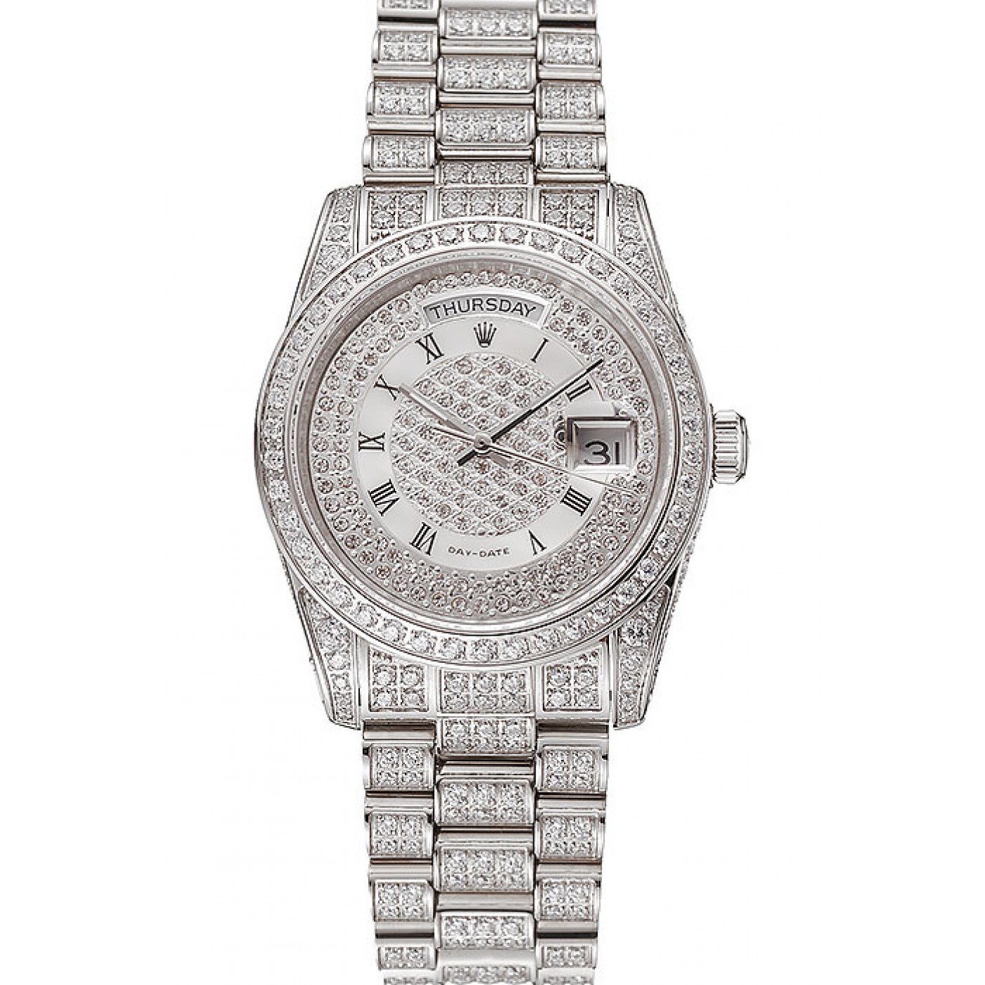 RepTime Watches Swiss Rolex Day-Date Diamond Pave Dial Diamond Case Diamond Bracelet 1453950