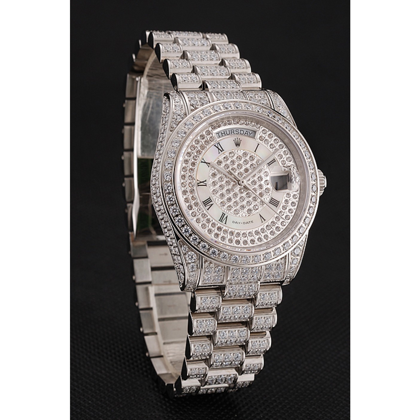 RepTime Watches Swiss Rolex Day-Date Diamond Pave Dial Diamond Case Diamond Bracelet 1453950