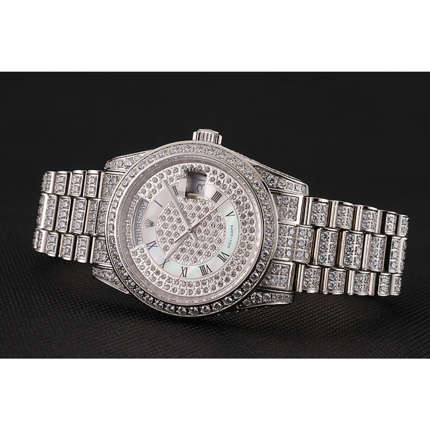 RepTime Watches Swiss Rolex Day-Date Diamond Pave Dial Diamond Case Diamond Bracelet 1453950