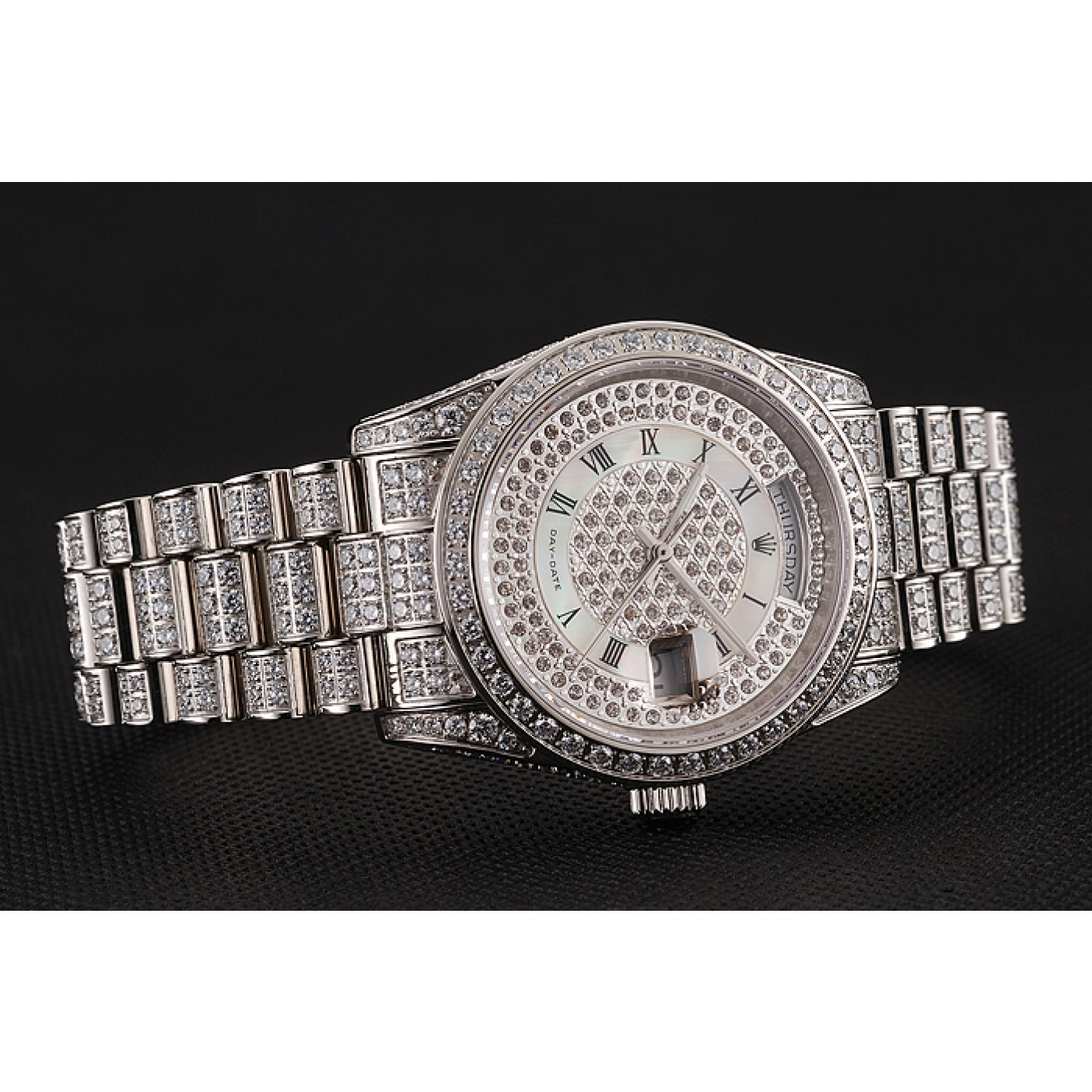 RepTime Watches Swiss Rolex Day-Date Diamond Pave Dial Diamond Case Diamond Bracelet 1453950