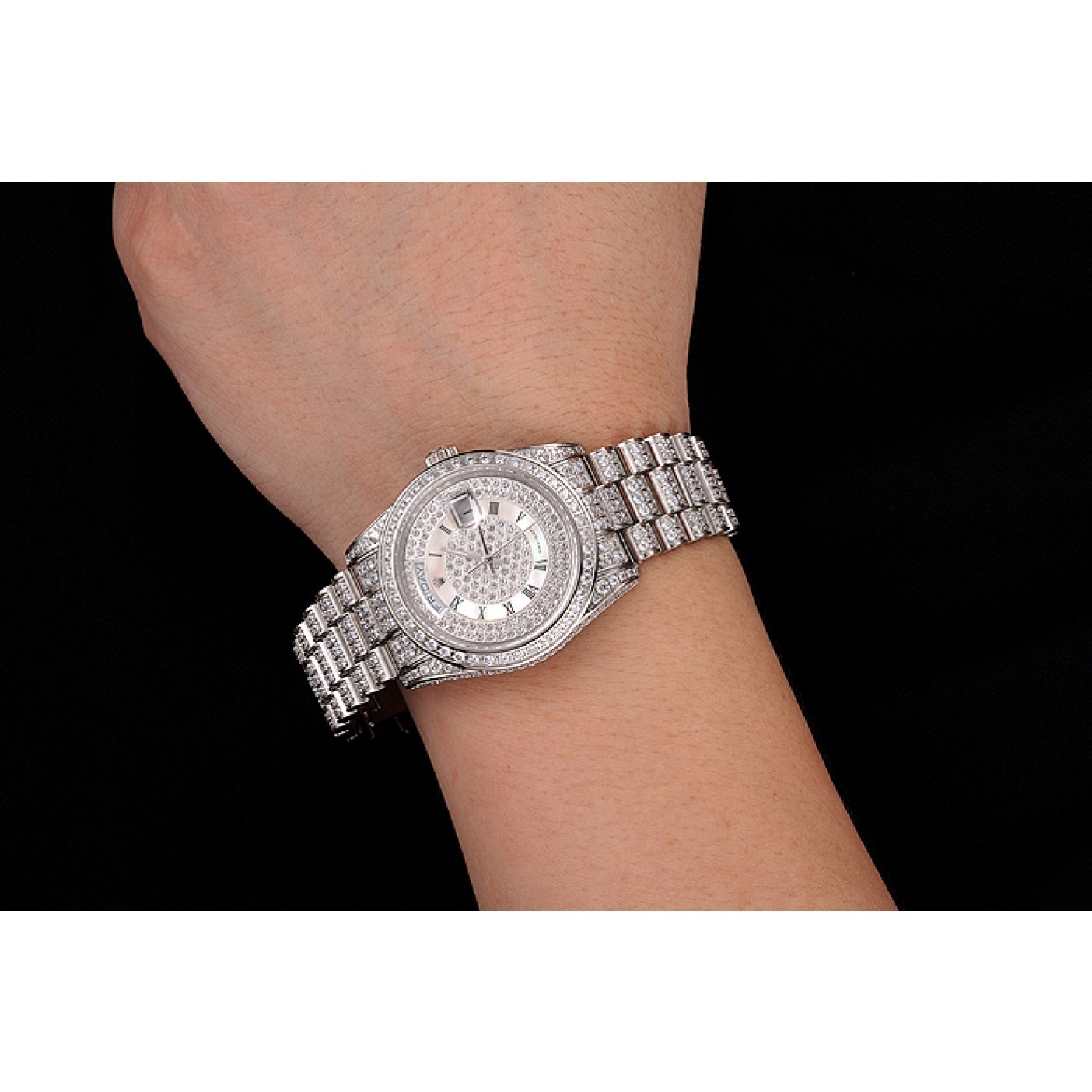 Swiss Rolex Day-Date Diamond Pave Dial Diamond Case Diamond Bracelet 1453950