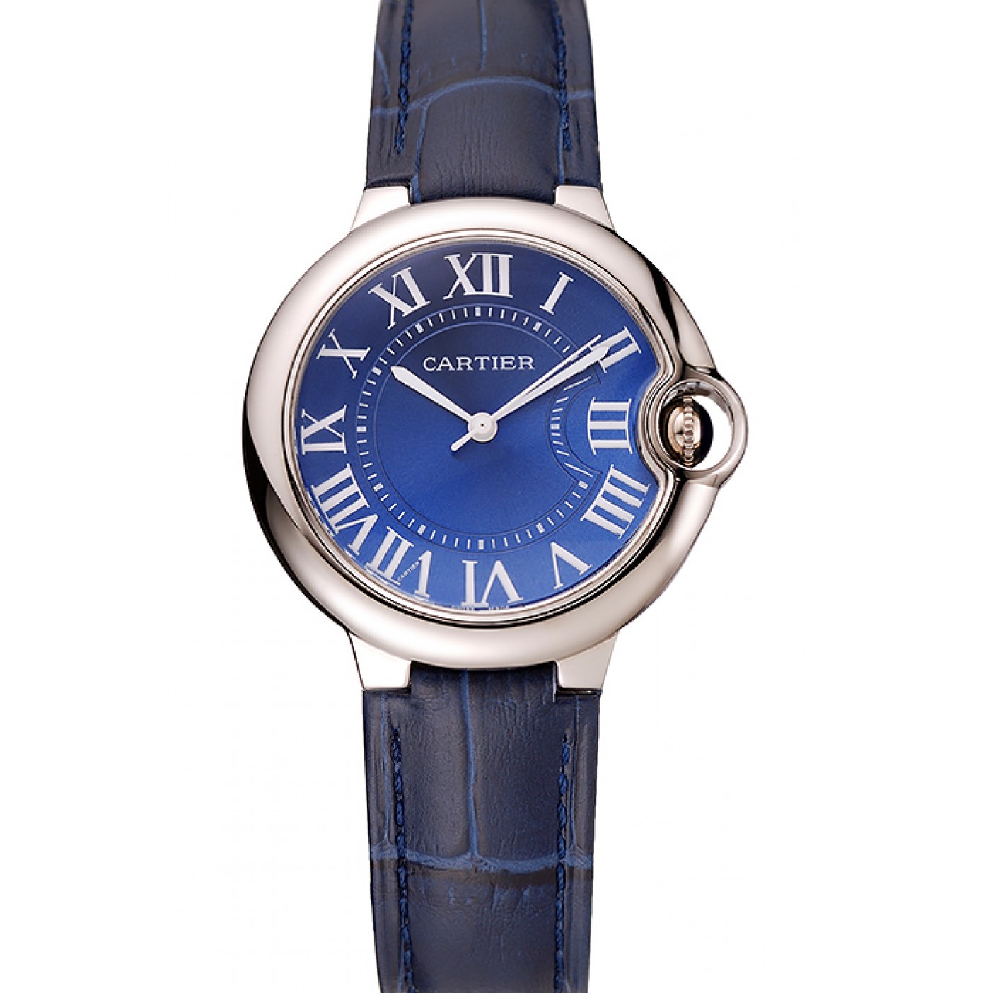 Cartier Ballon Bleu Silver Bezel with Dark Blue Dial and Dark Blue Leather Band 621555