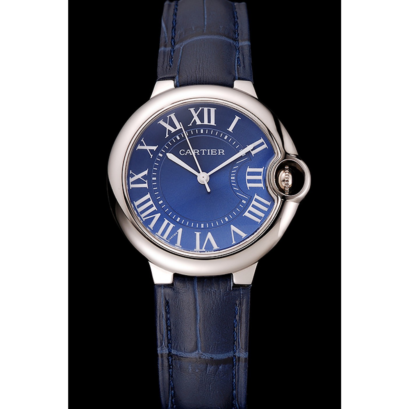 Cartier Ballon Bleu Silver Bezel with Dark Blue Dial and Dark Blue Leather Band 621555