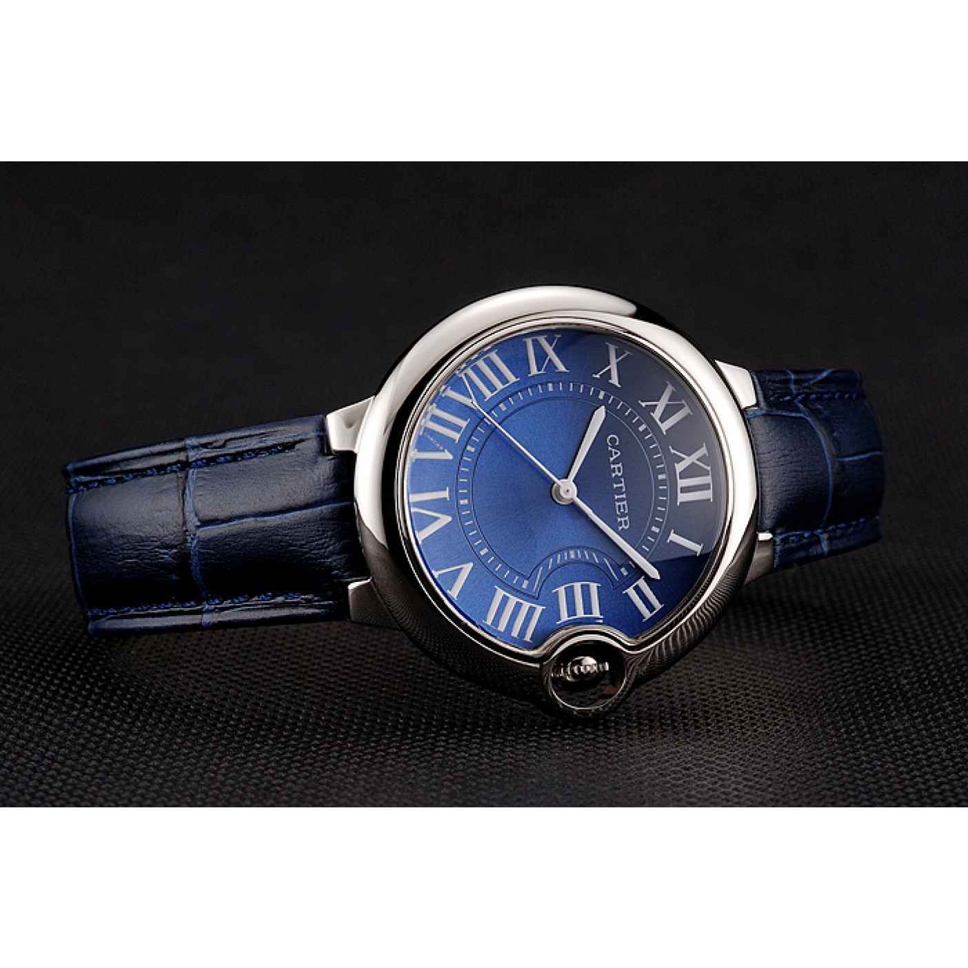 Cartier Ballon Bleu Silver Bezel with Dark Blue Dial and Dark Blue Leather Band 621555