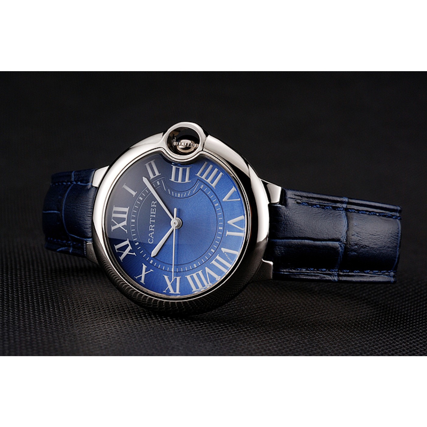 Cartier Ballon Bleu Silver Bezel with Dark Blue Dial and Dark Blue Leather Band 621555