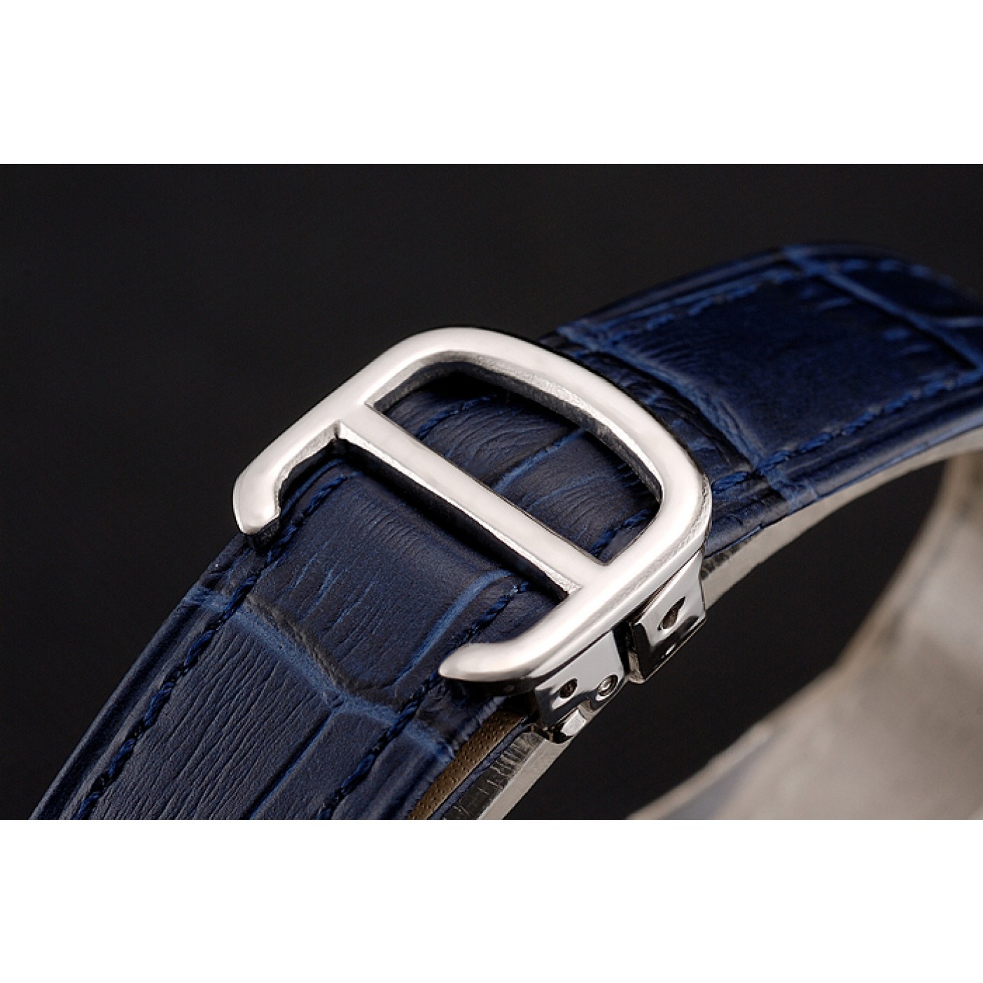 Cartier Ballon Bleu Silver Bezel with Dark Blue Dial and Dark Blue Leather Band 621555