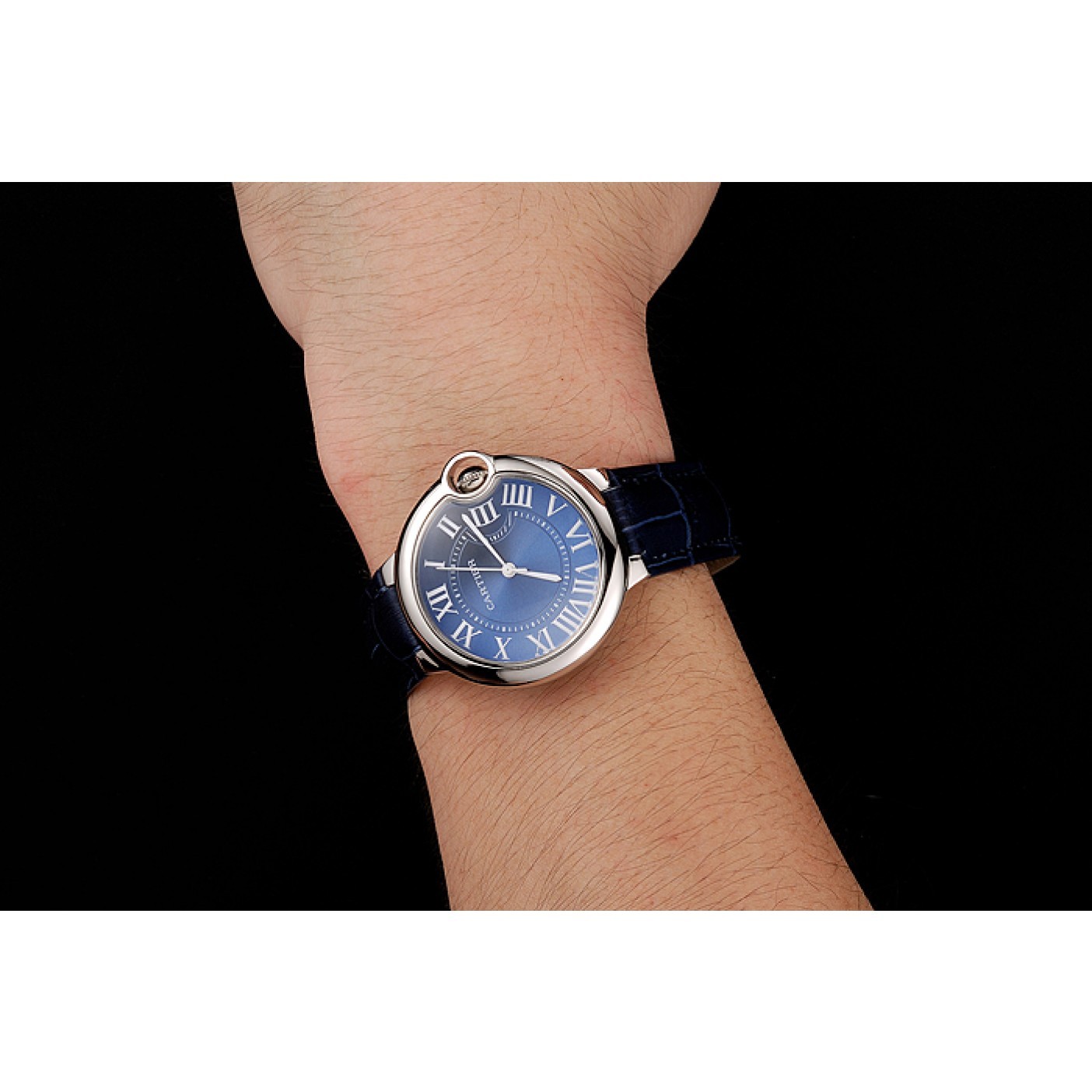 Cartier Ballon Bleu Silver Bezel with Dark Blue Dial and Dark Blue Leather Band 621555